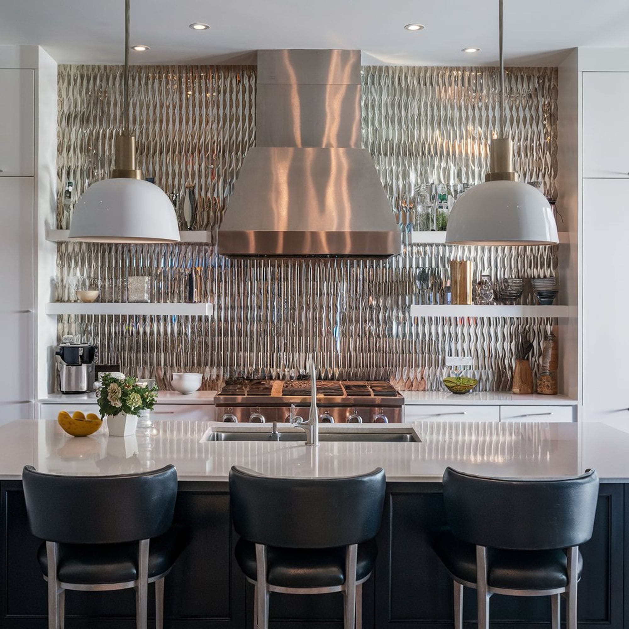 Glamorous Textured Metal Kitchen Backsplash