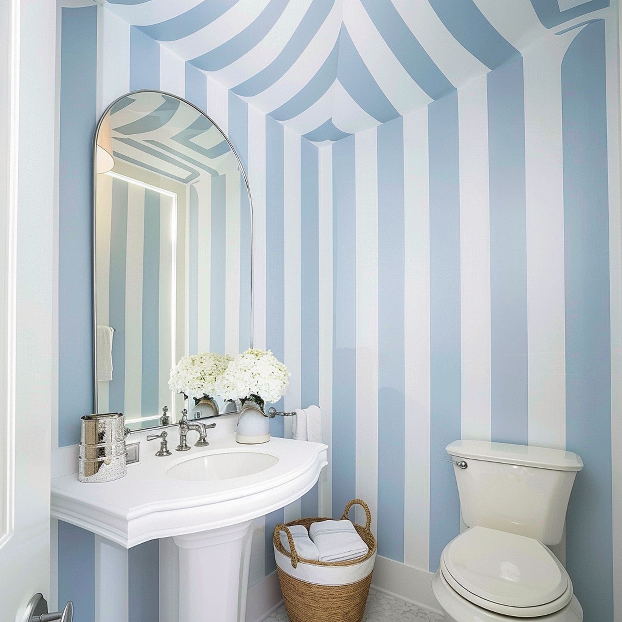 Blue Striped Powder Room