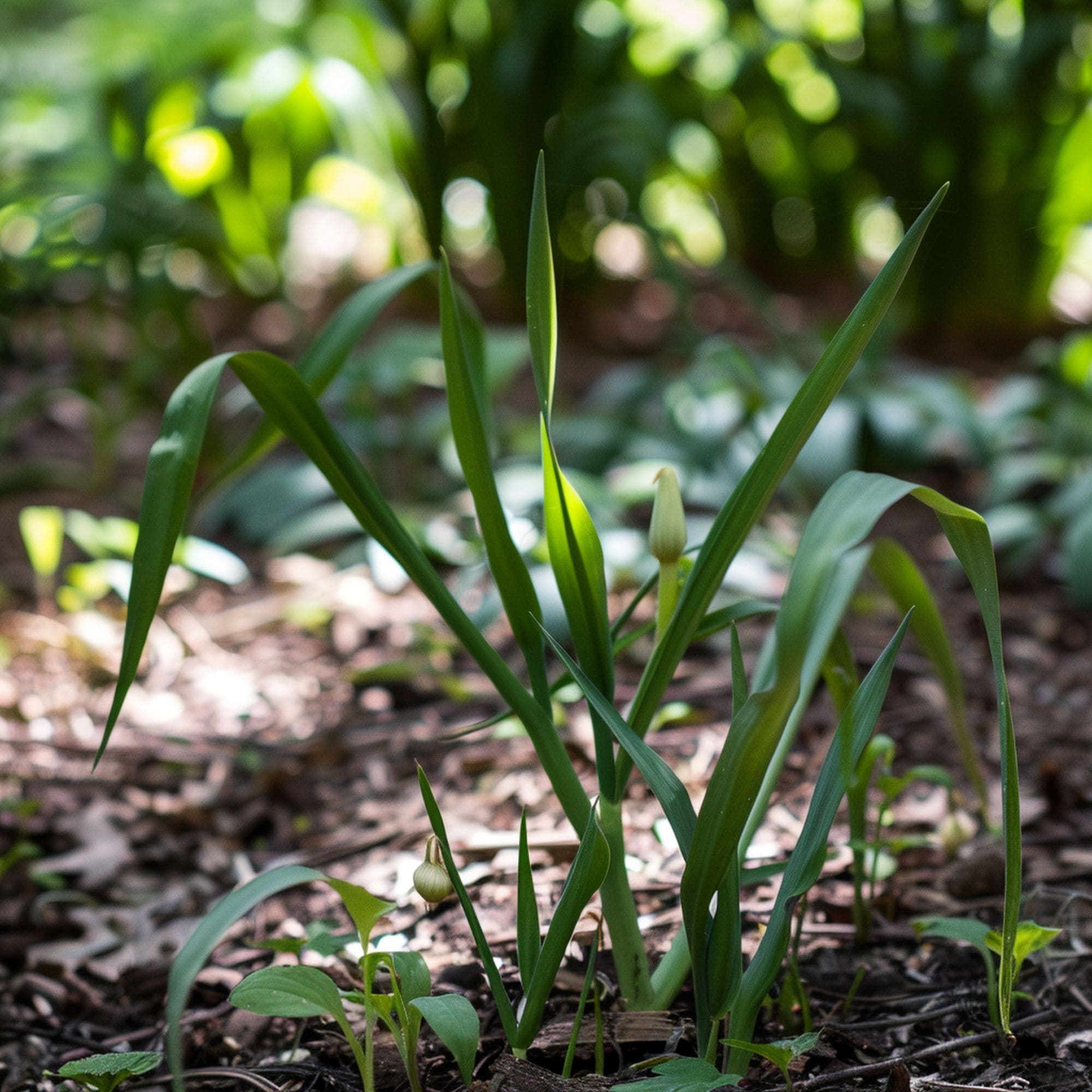Garlic in a Shade Garden