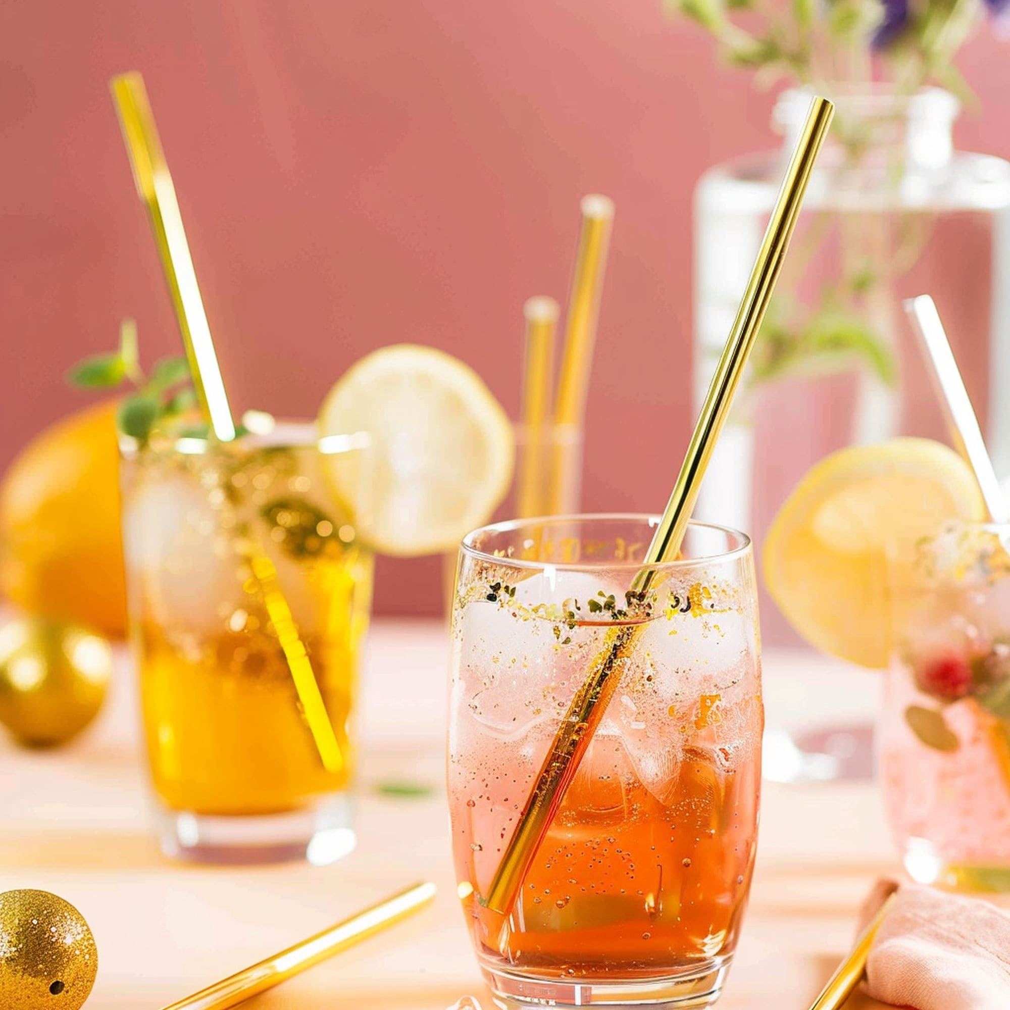Gold Metal Reusable Cocktail Straws