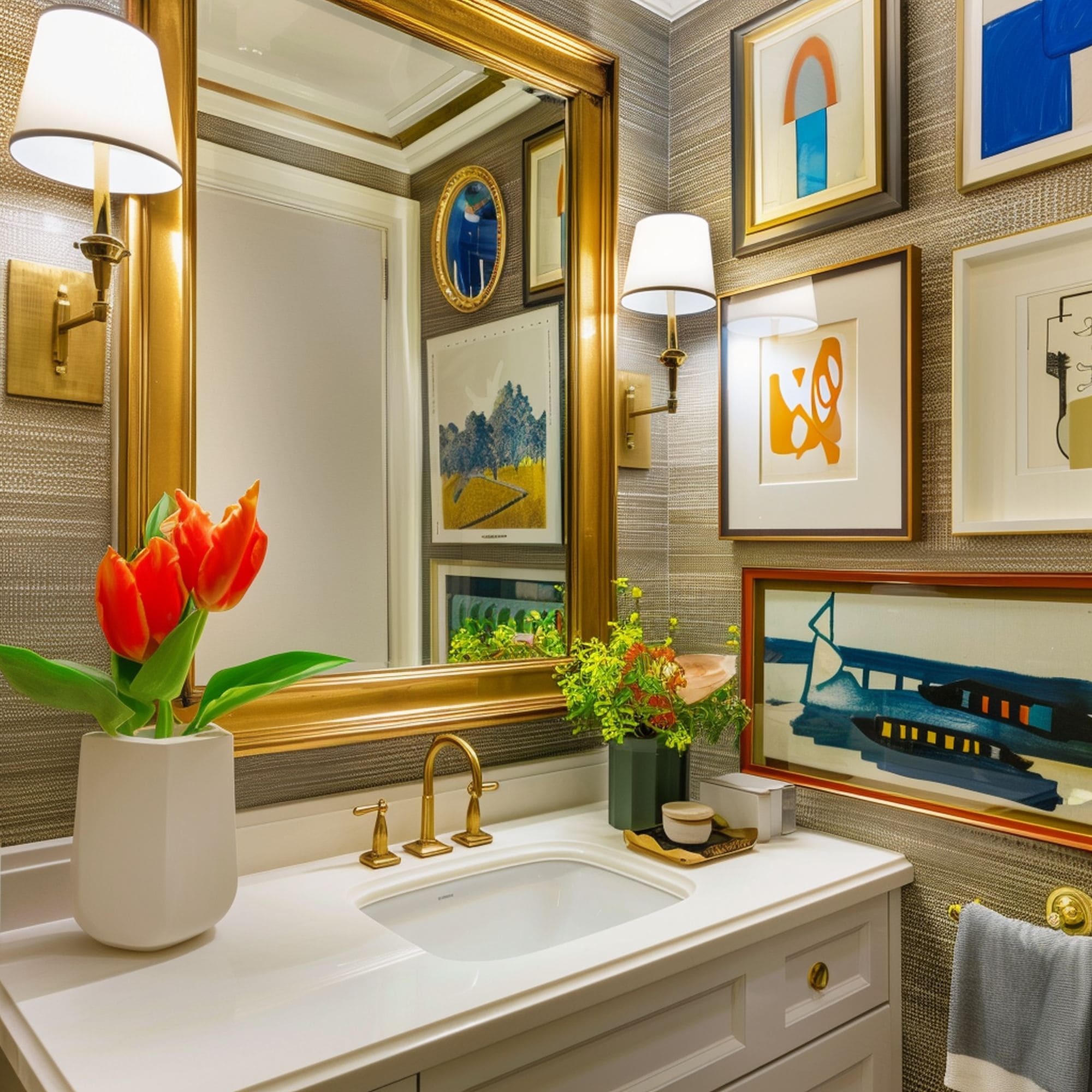 Powder Room With Gallery Wall