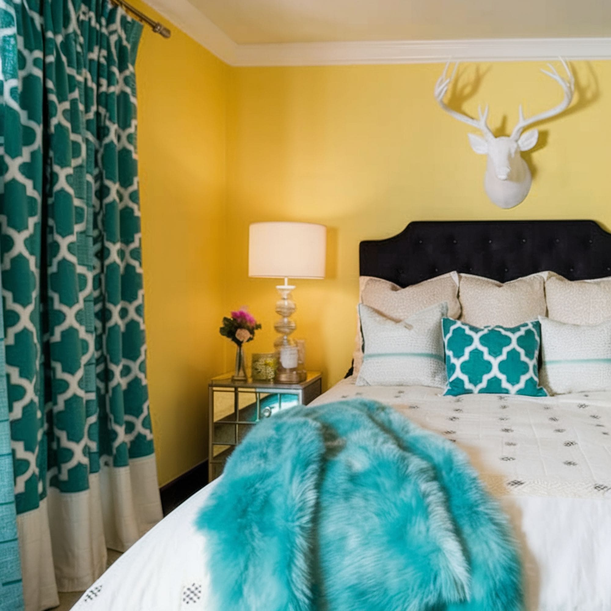 Turquoise and Yellow Bedroom