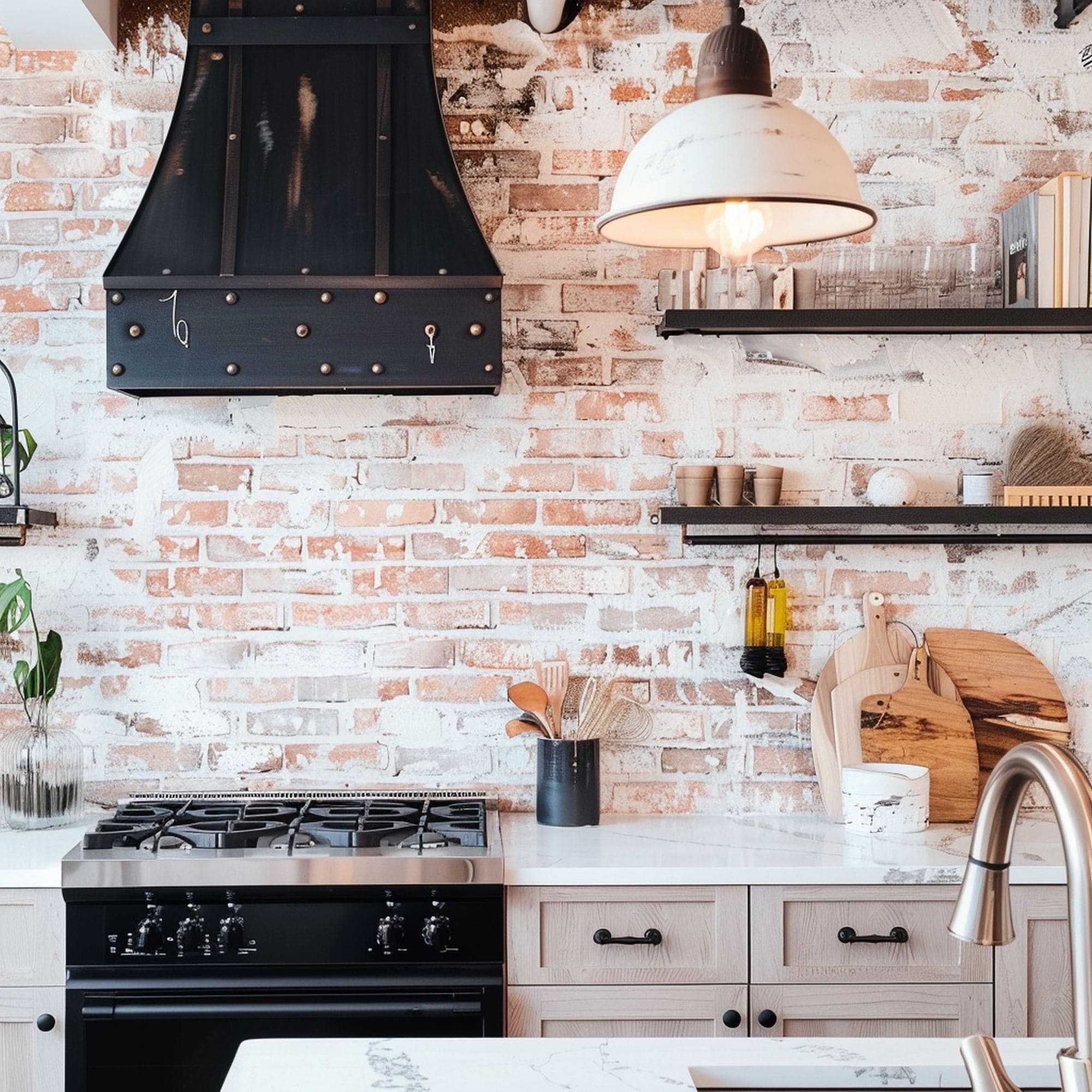 Exposed Brick Kitchen Backsplash