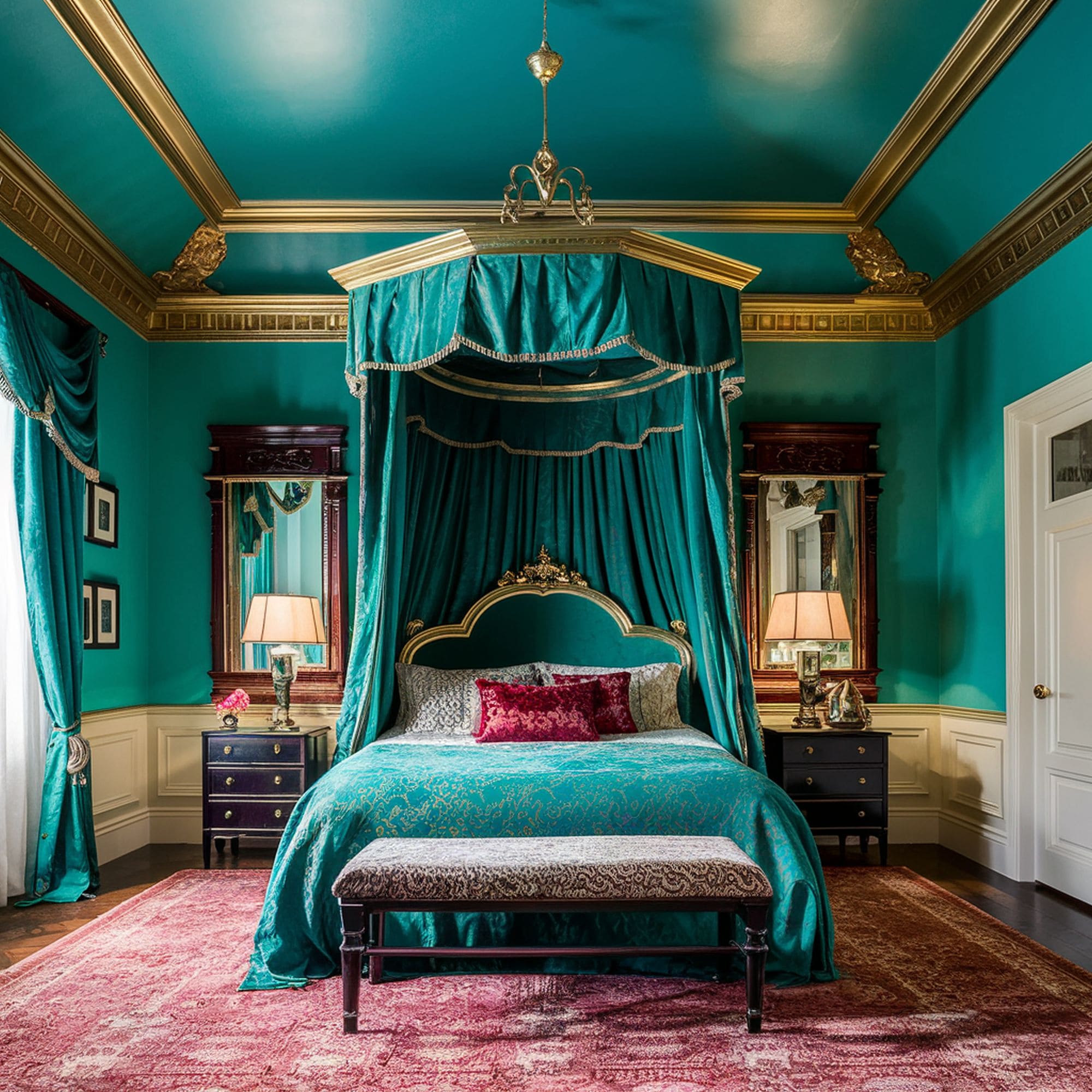 Regal Turquoise and Gold Bedroom
