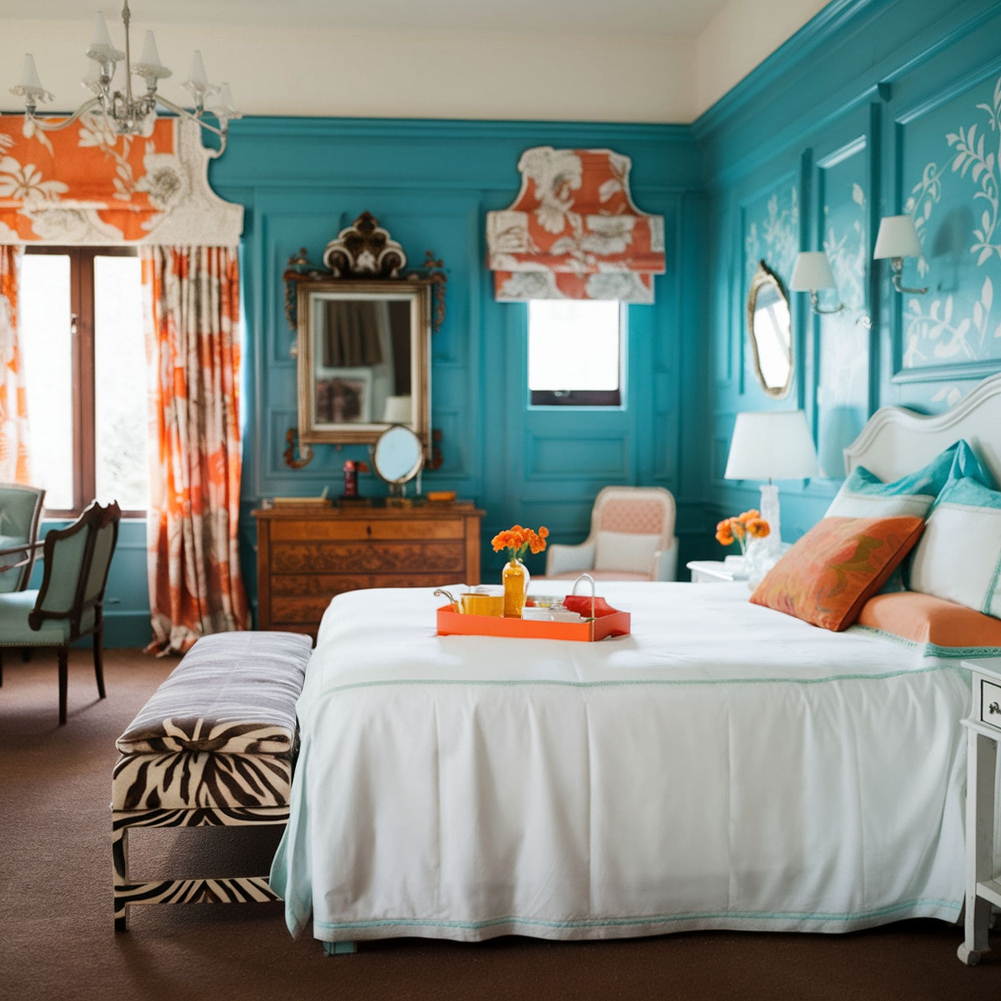 Turquoise and Orange Bedroom