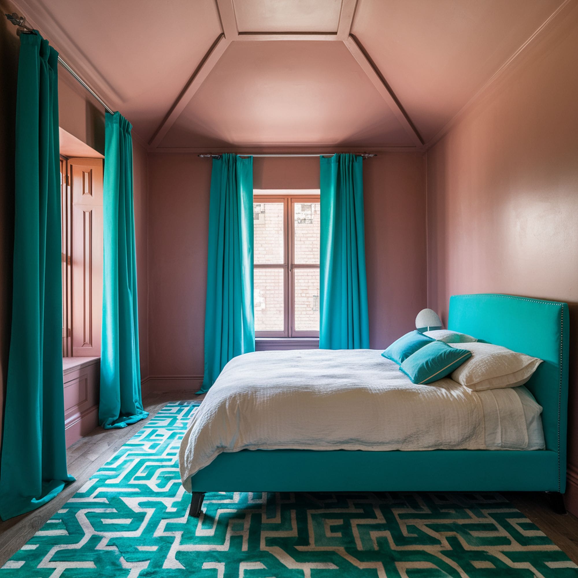 Dusty Pink and Turquoise Bedroom