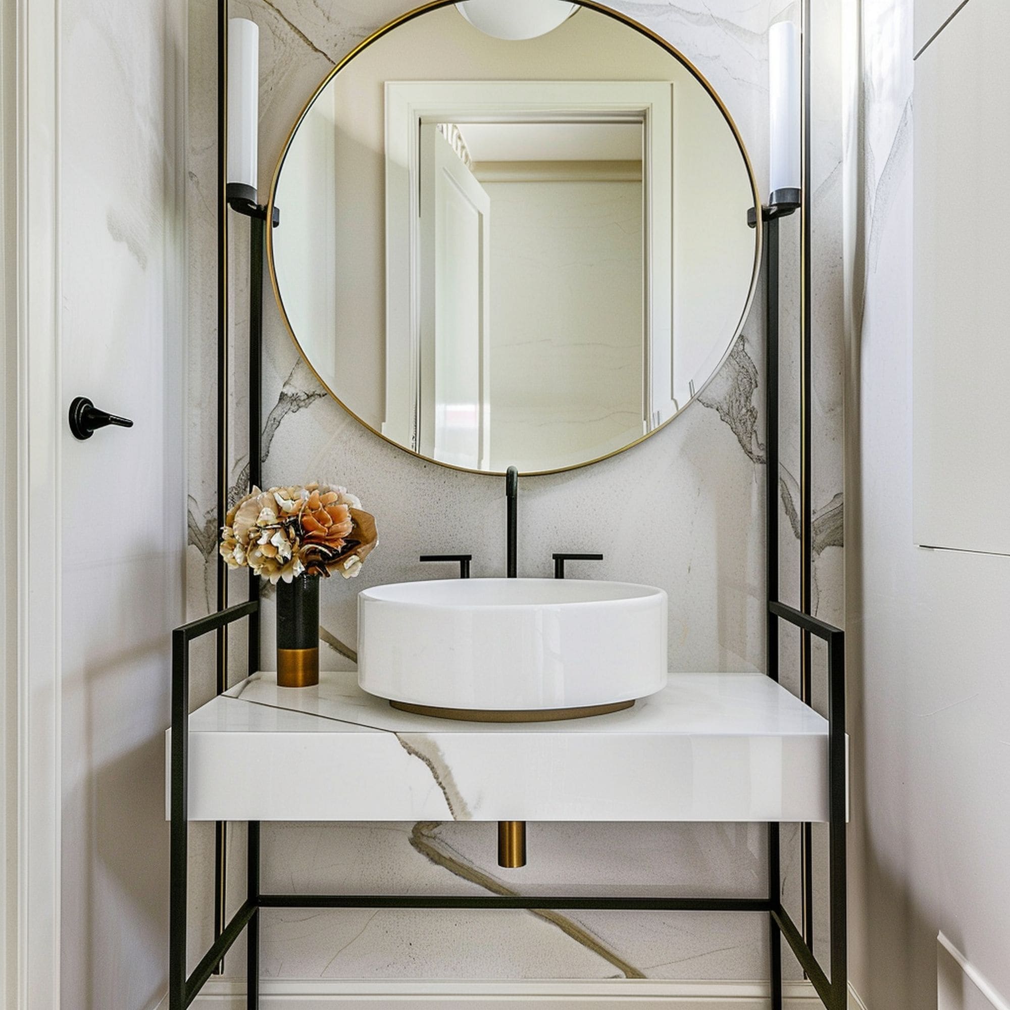 Powder Room With Mixed Materials