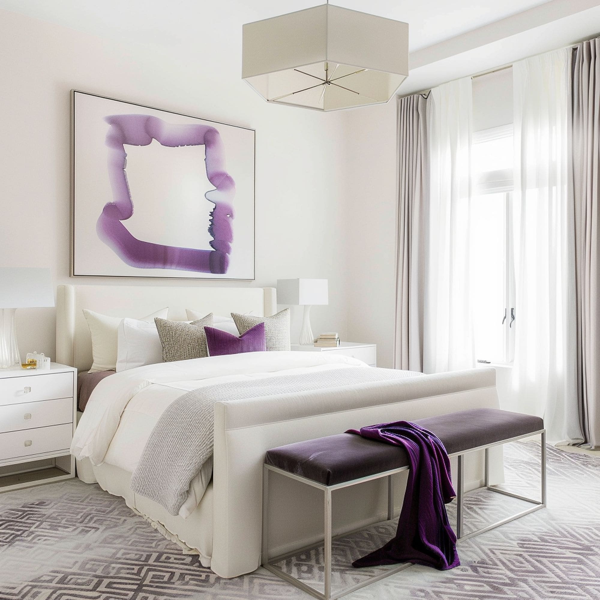 White Bedroom With Purple Accents