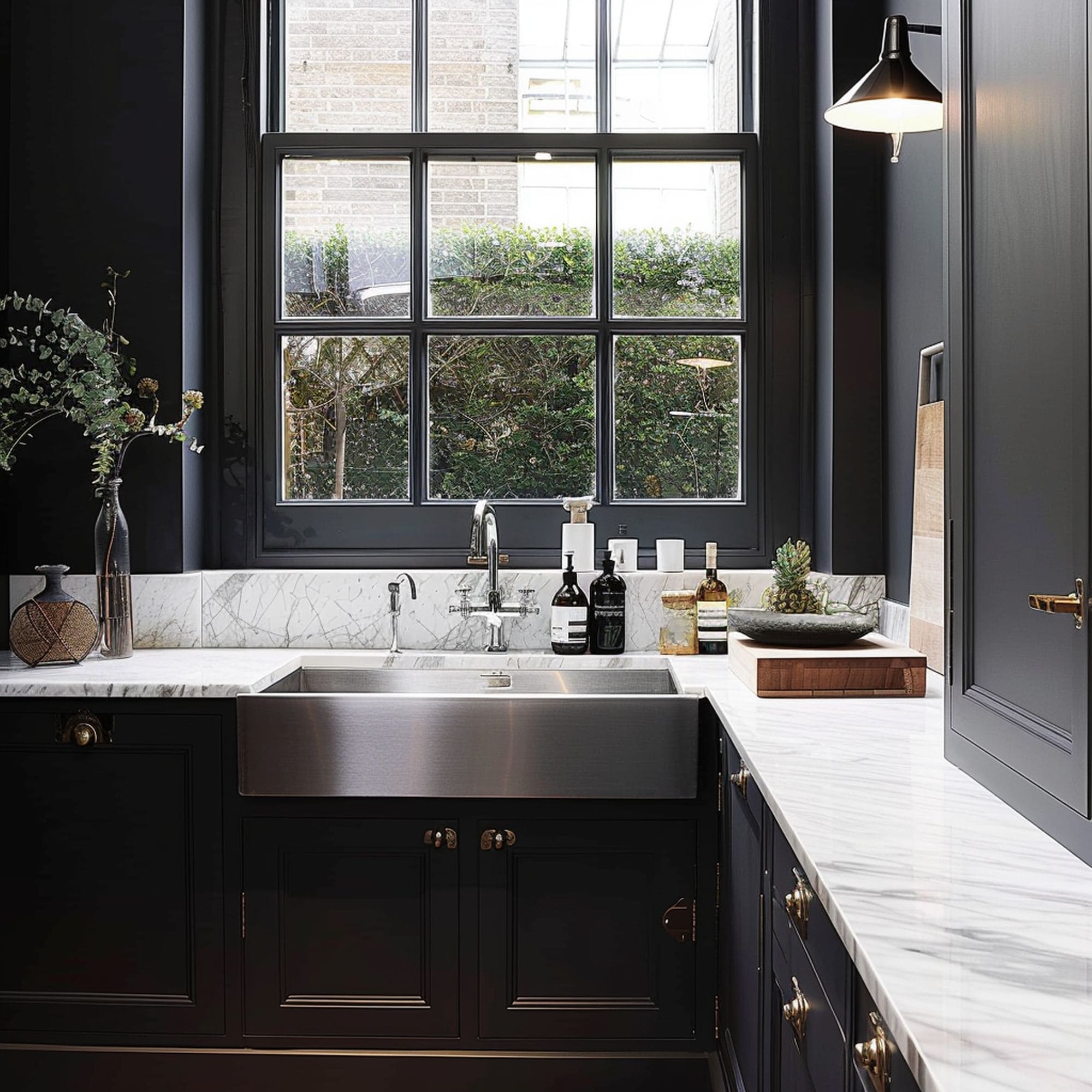 Black Kitchen With Large Window