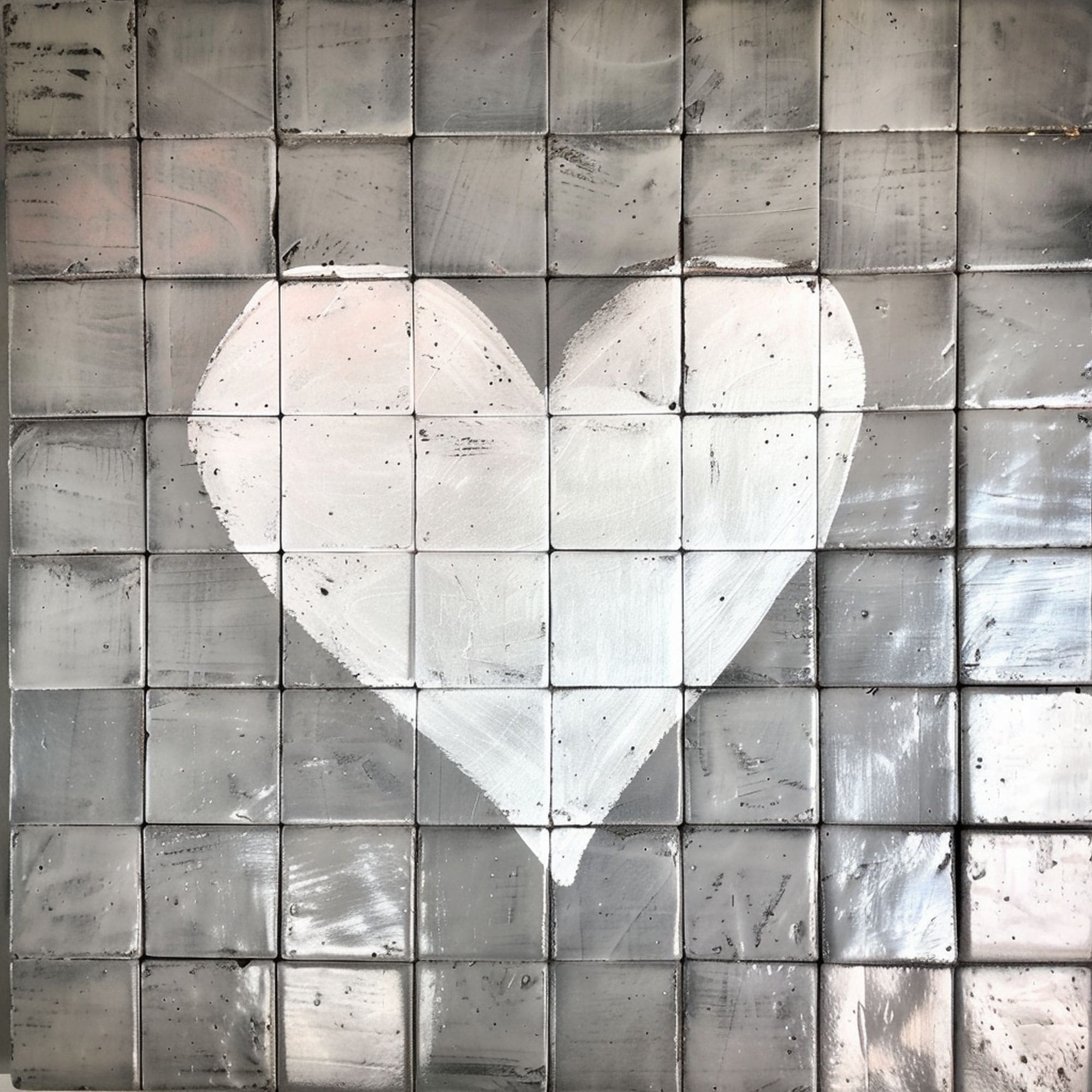 Decorative Heart Painted on Gray Tile Wall