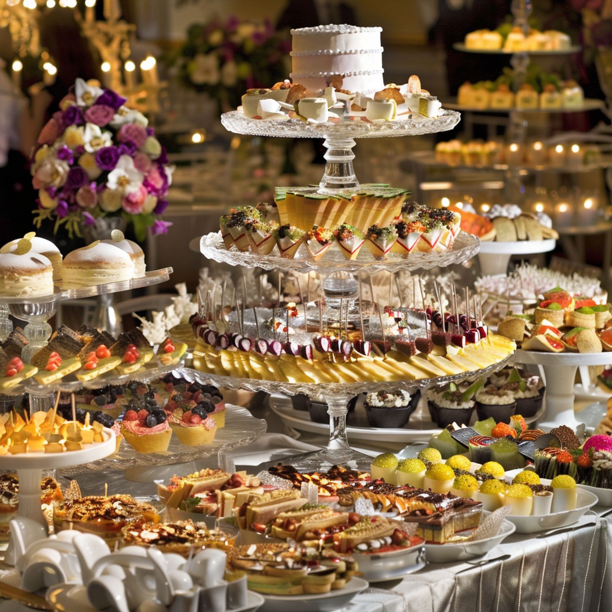 Food Buffet Featuring Pedestal Tray