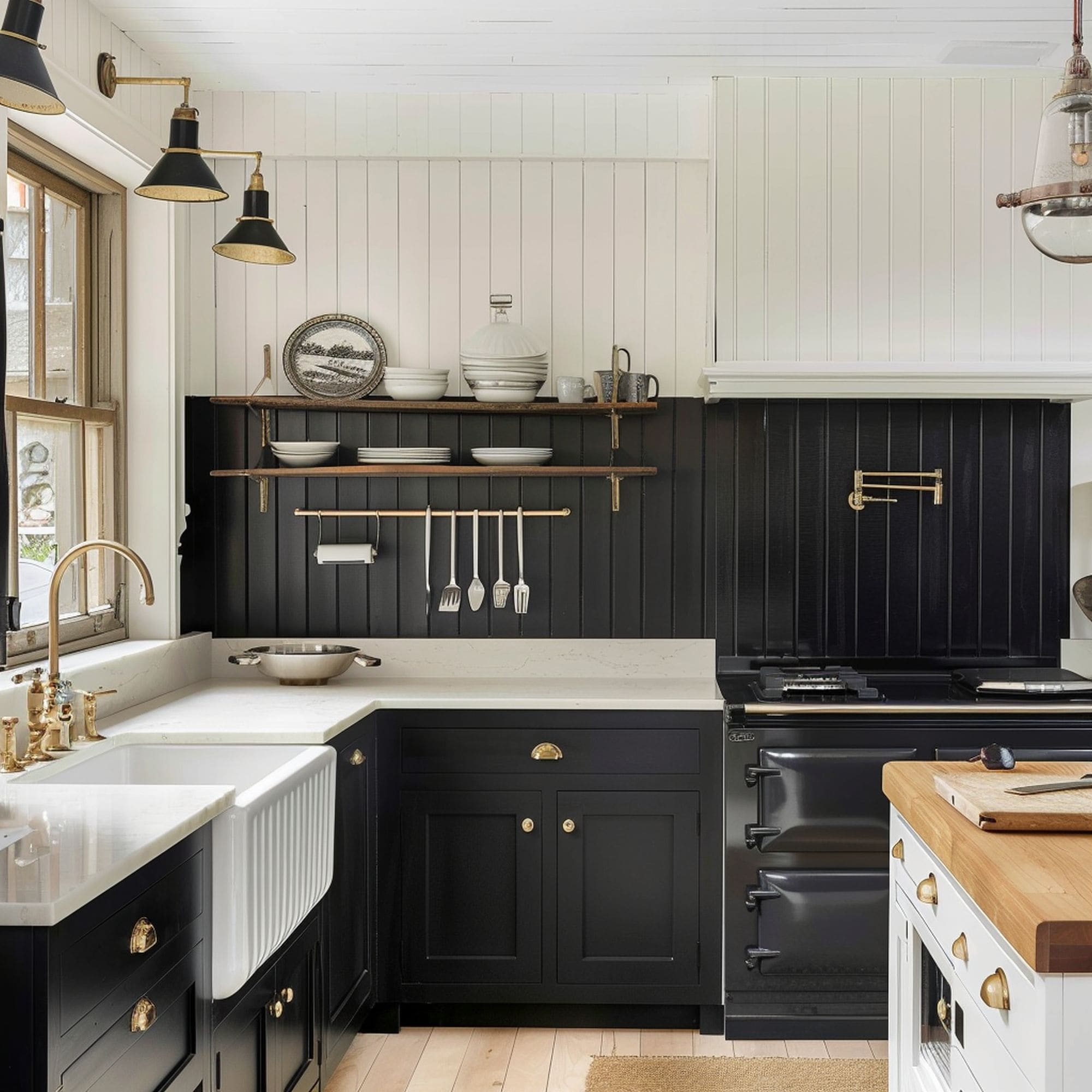 Black Kitchen With Half Painted Wall