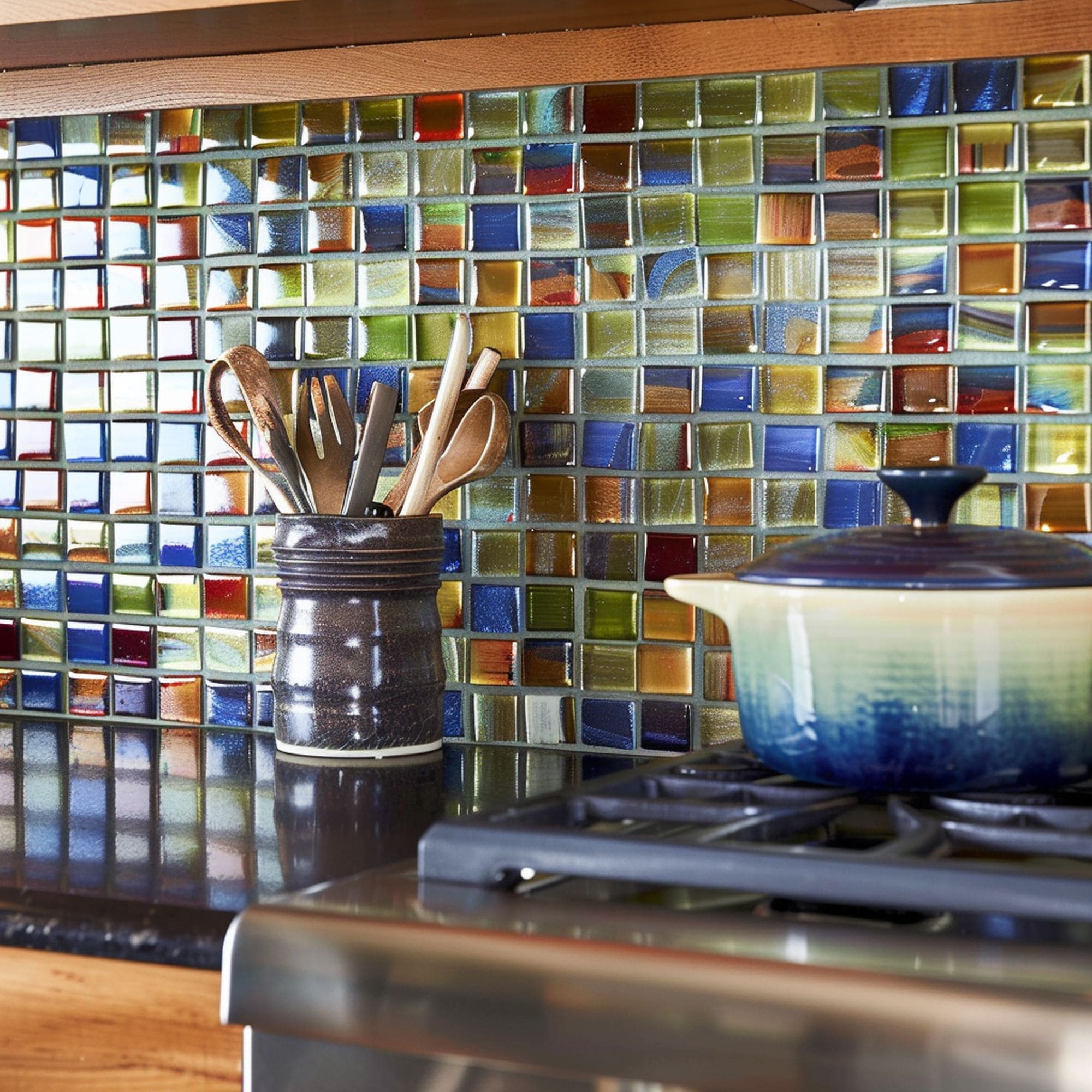 Colorful Glass Tile Kitchen Backsplash