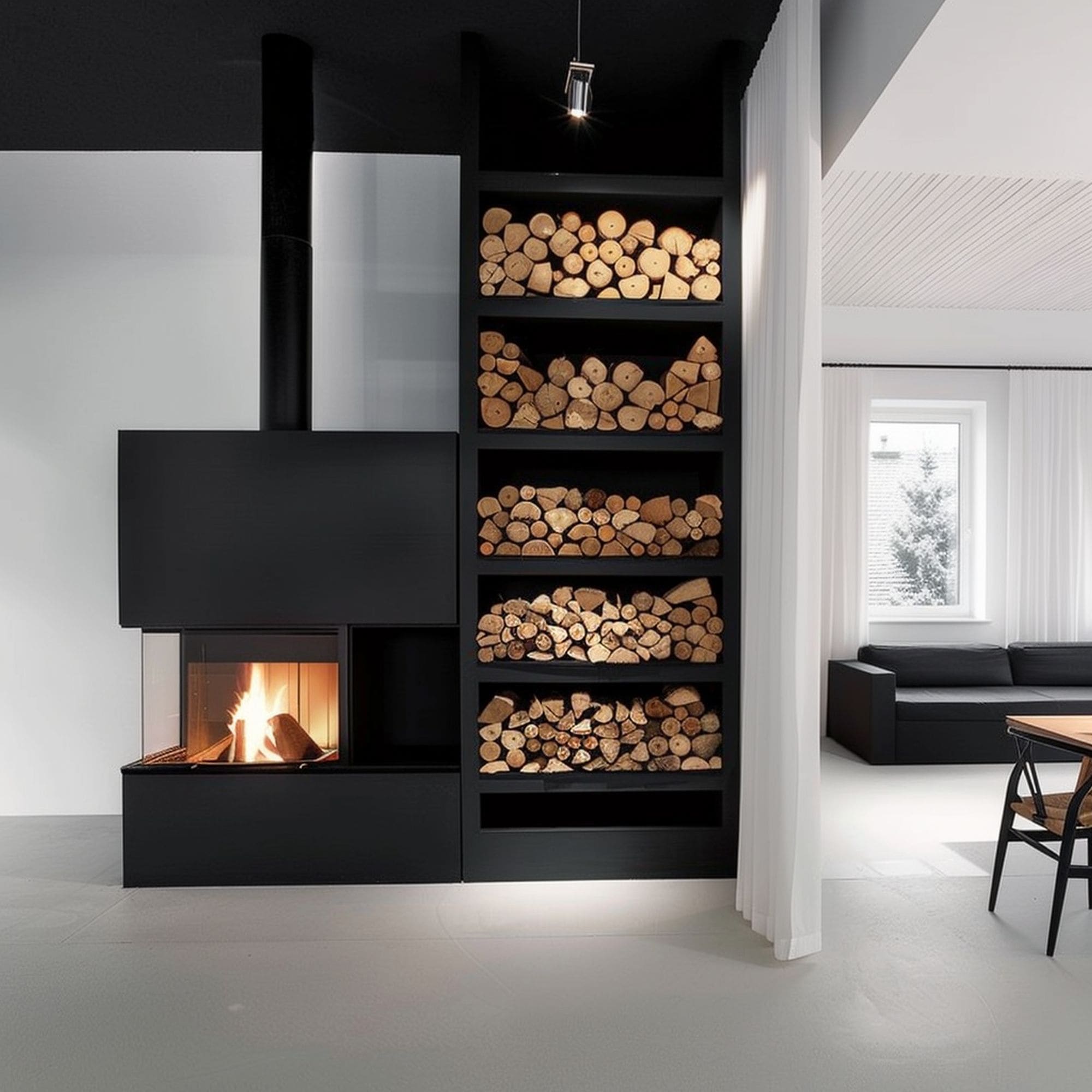 Modern Black Minimalist Fireplace