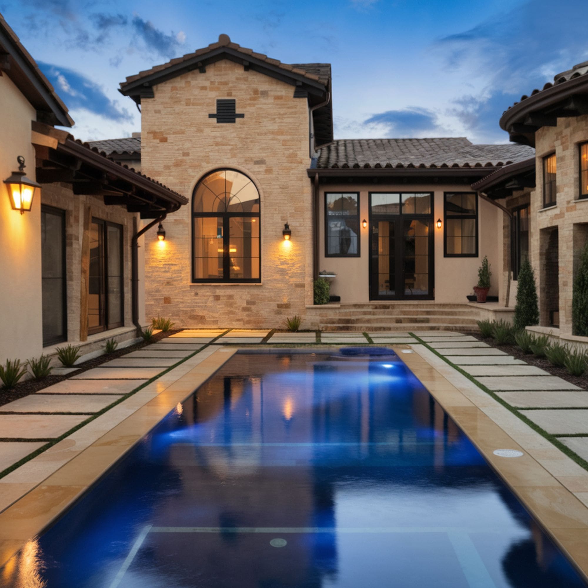 Mediterranean Pool With Stylish Home