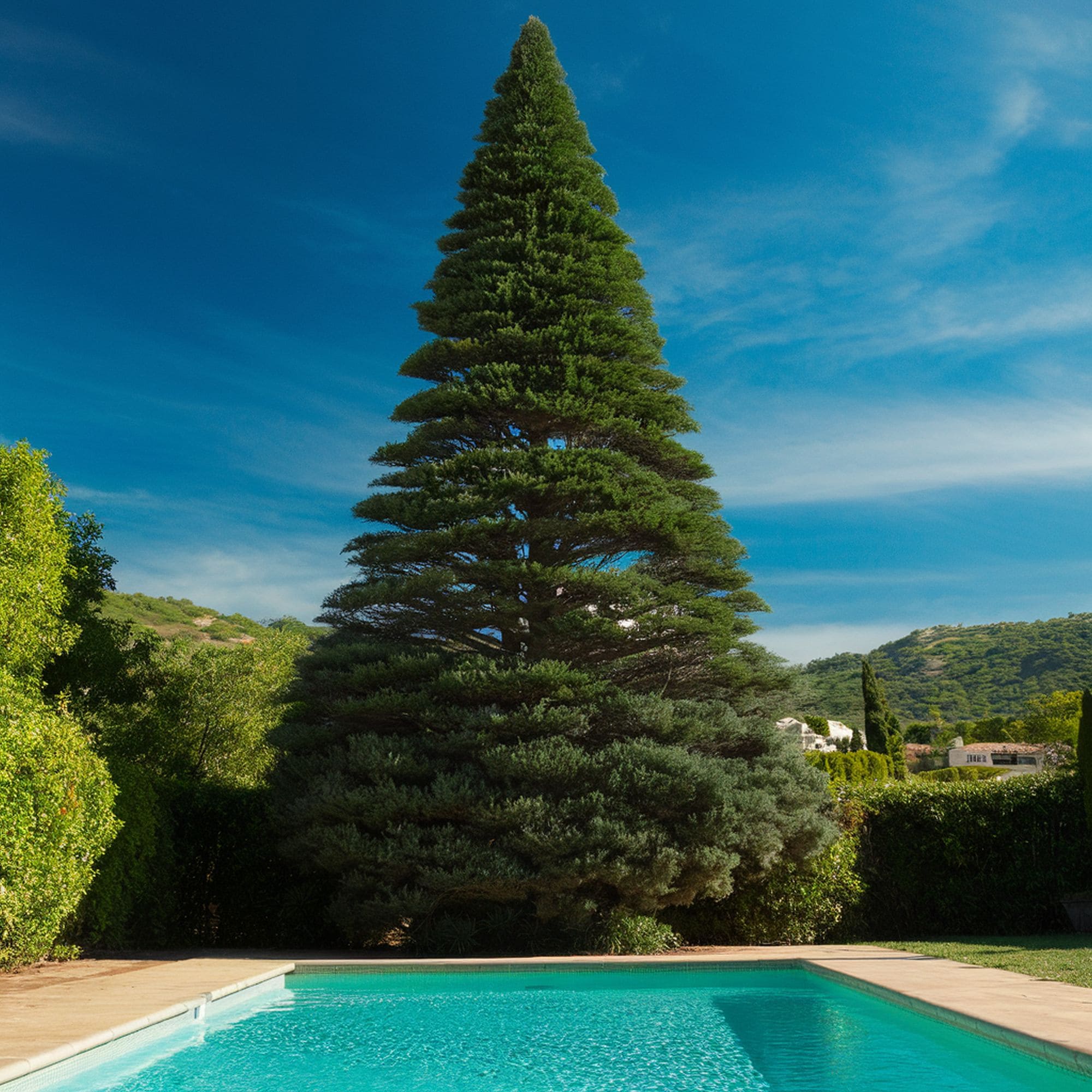 Juniper Tree Near Swimming Pool
