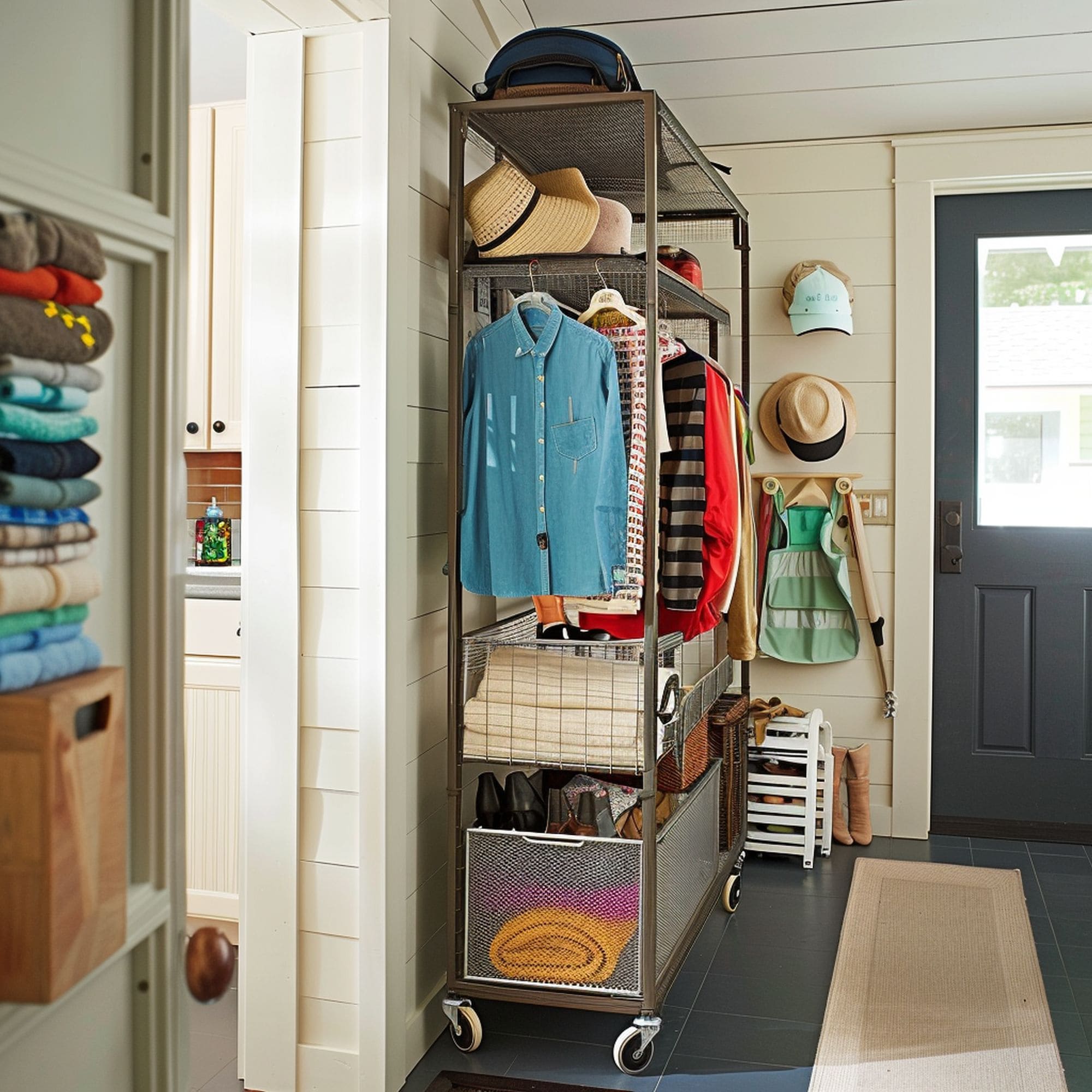 Wheeled Storage Unit in Mudroom