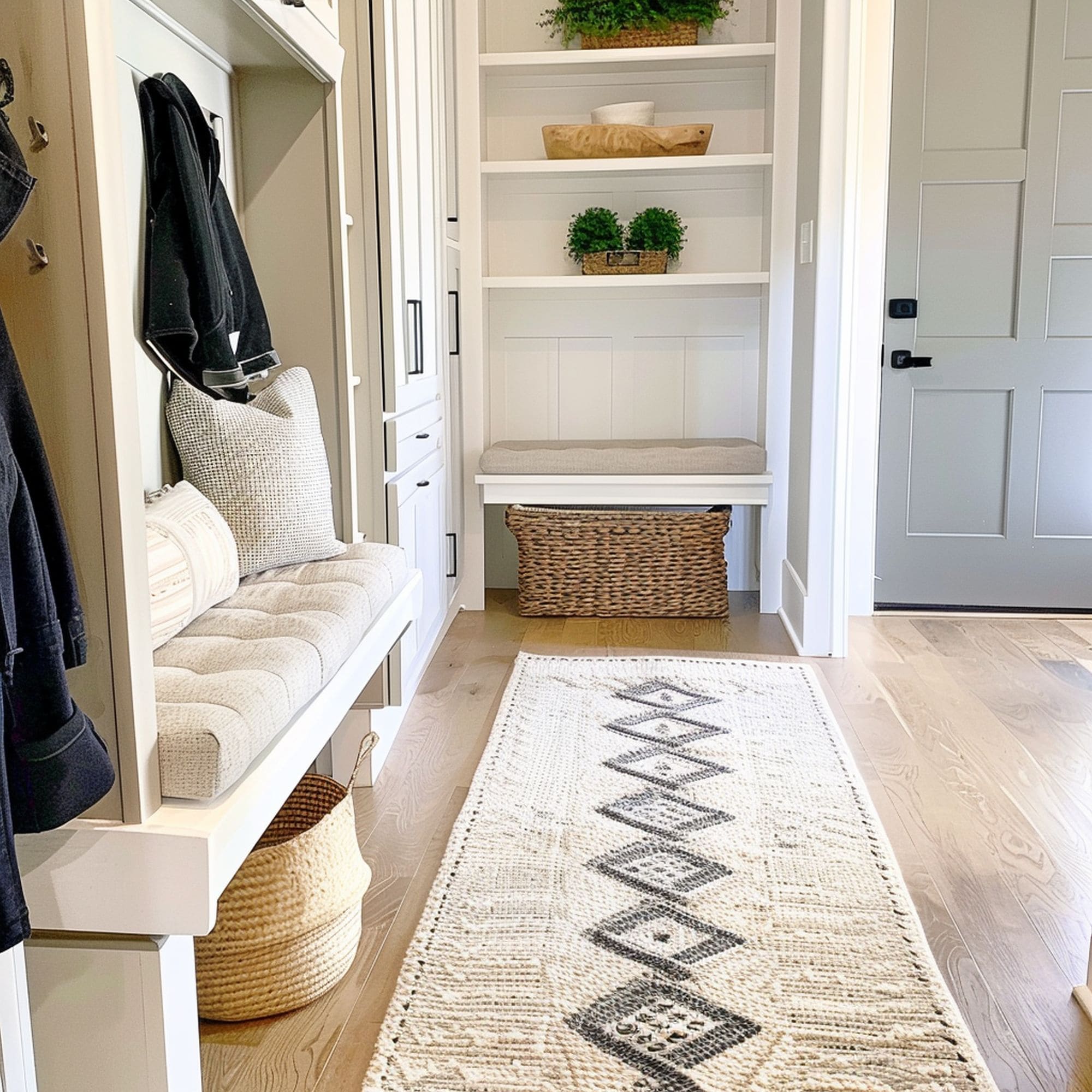 Cozy Mudroom With Soft Pillow Bench