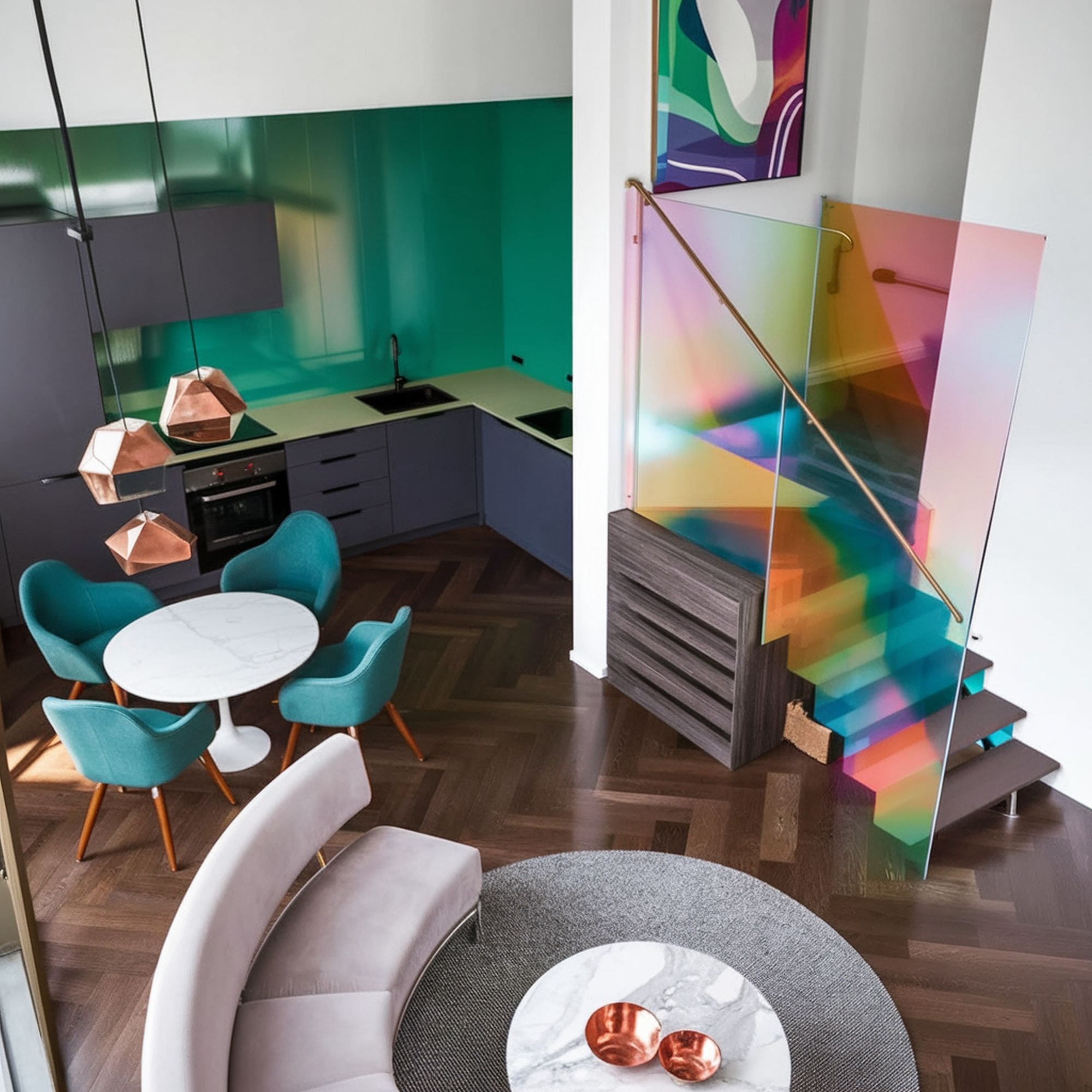 Iridescent Decorative Glass on the Staircase