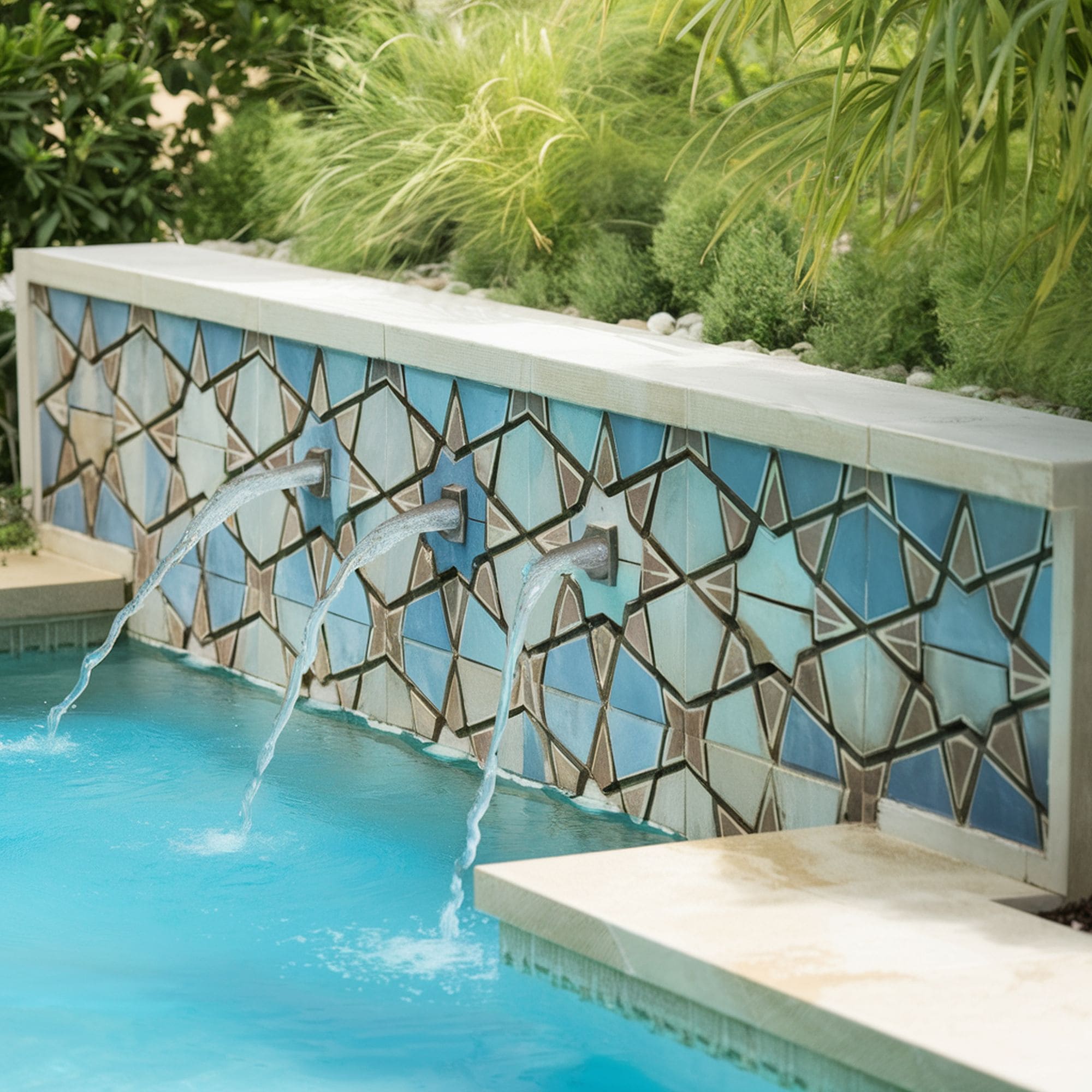 Mediterranean Pool With Decorative Wall