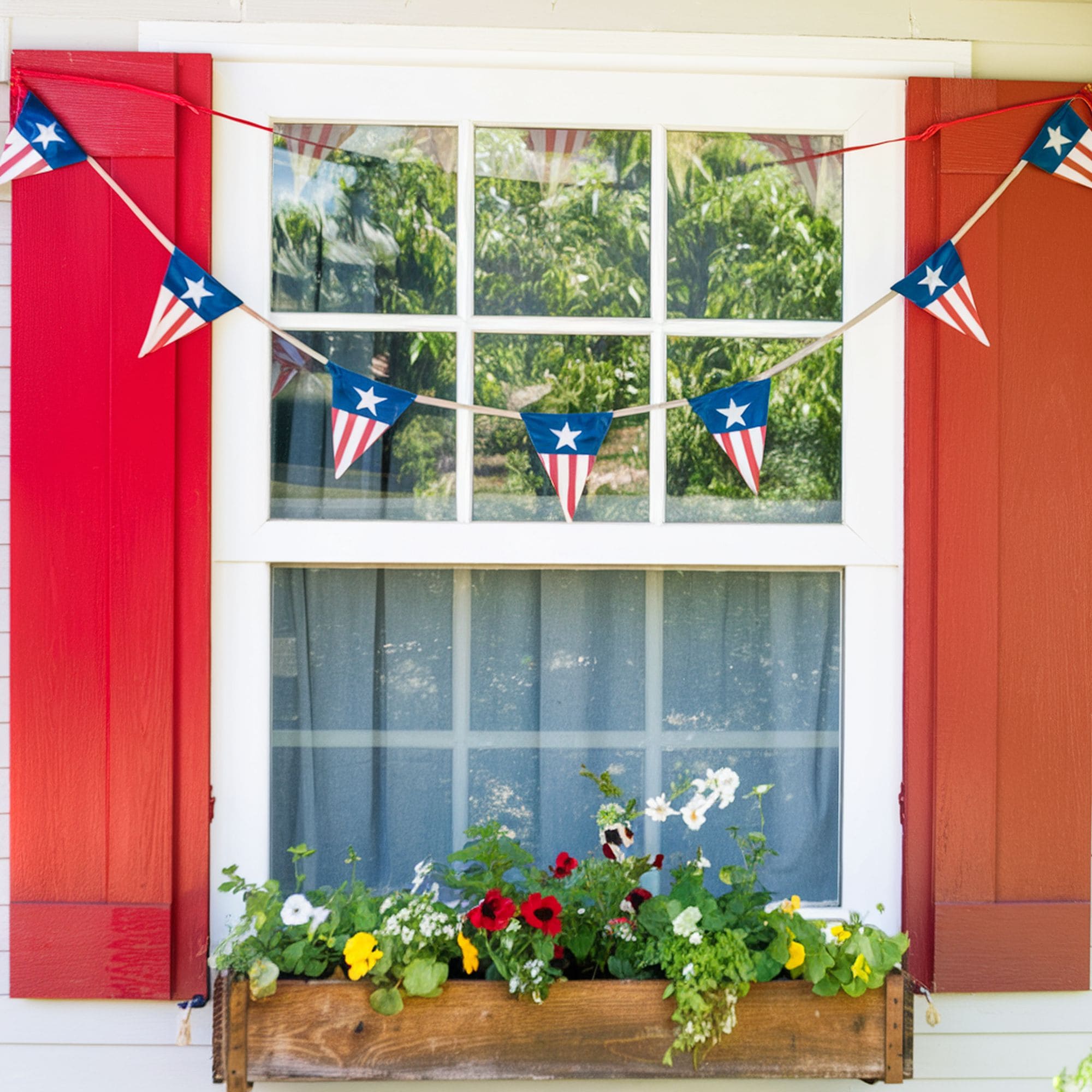 Window Box With Red Shutters