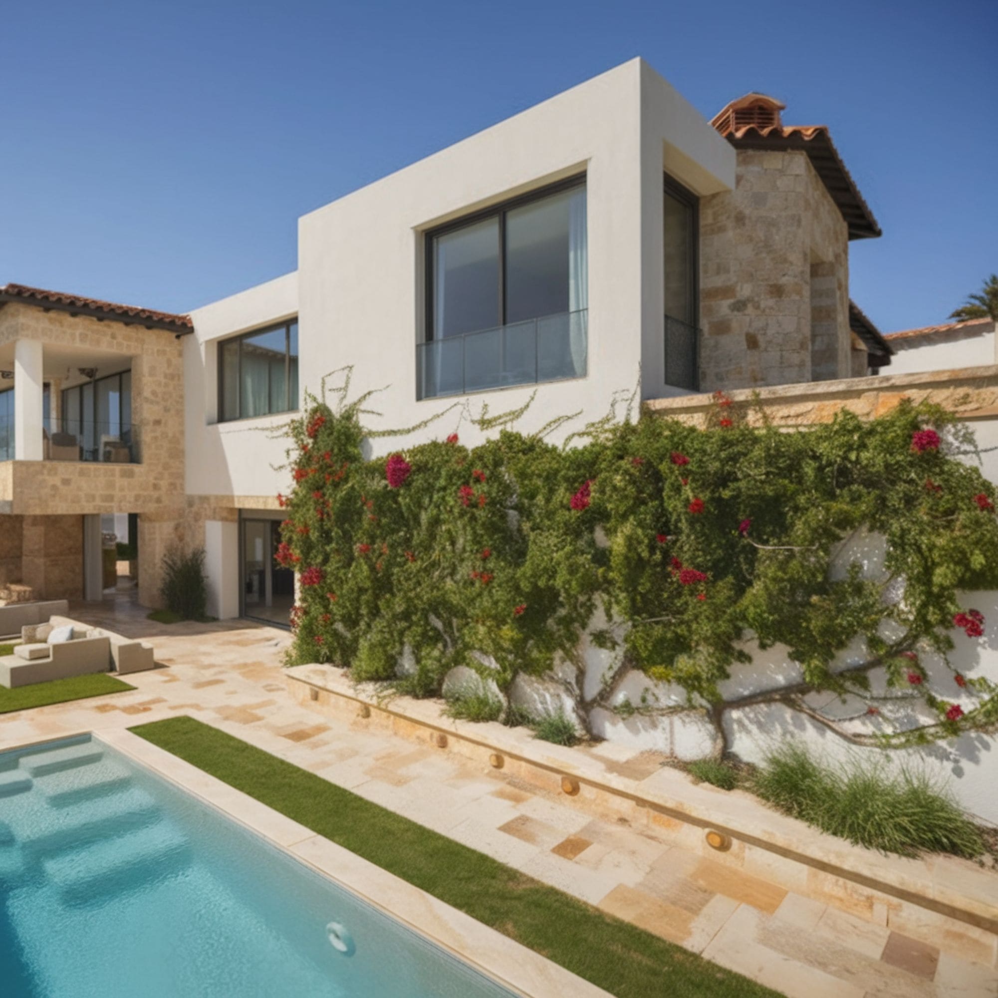 Mediterranean Pool With Vine Wall