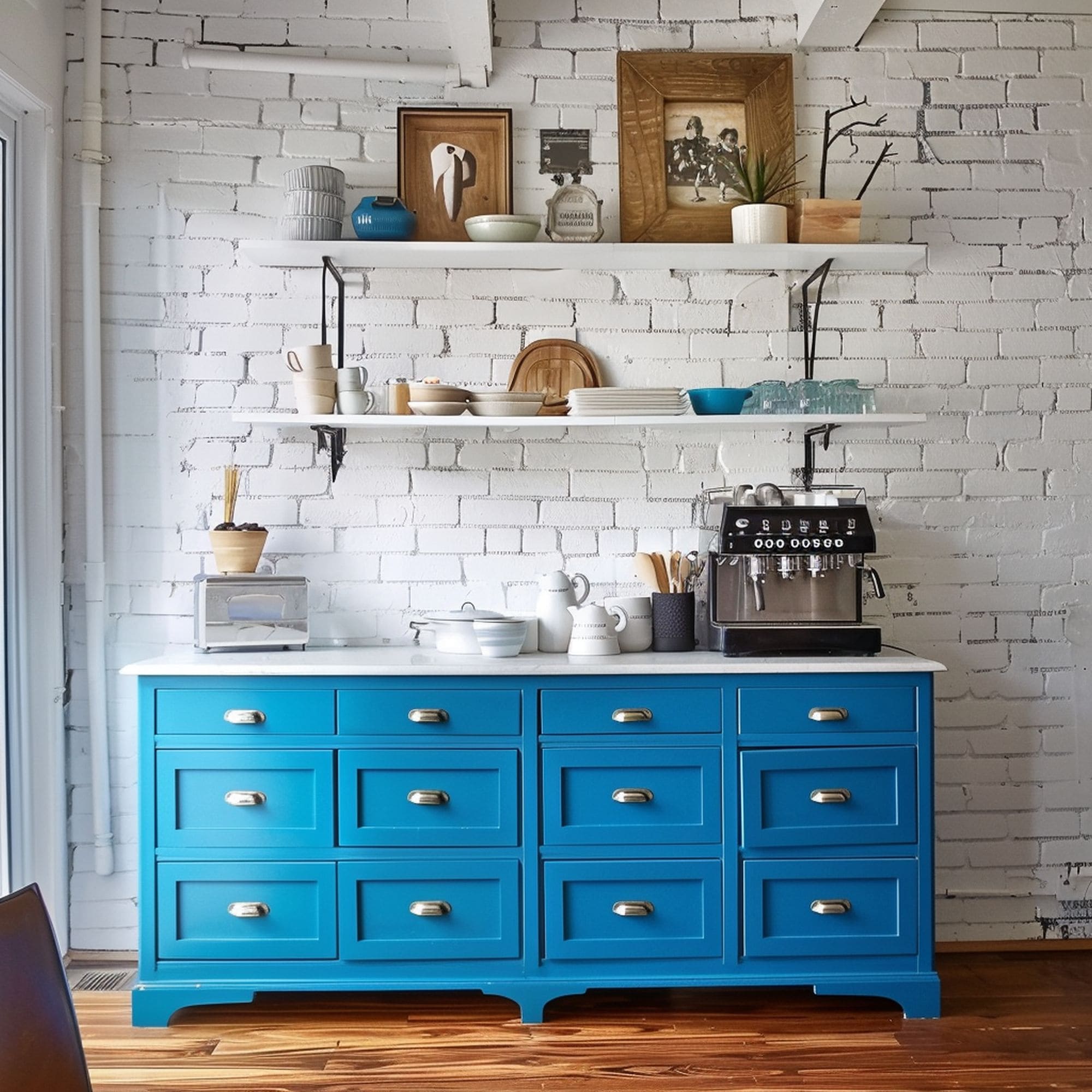 Bright Blue Coffee Bar Cabinet