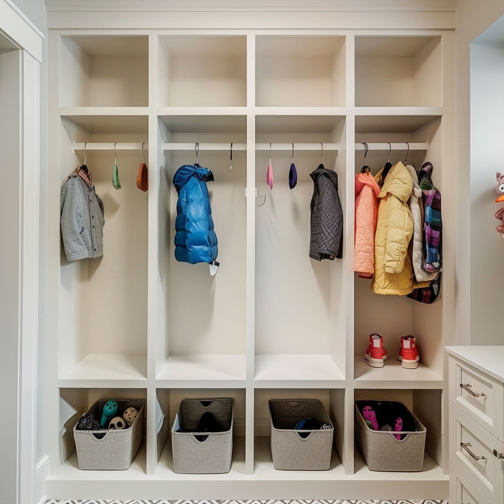 Kid Friendly Bottom Cubbies in Mudroom