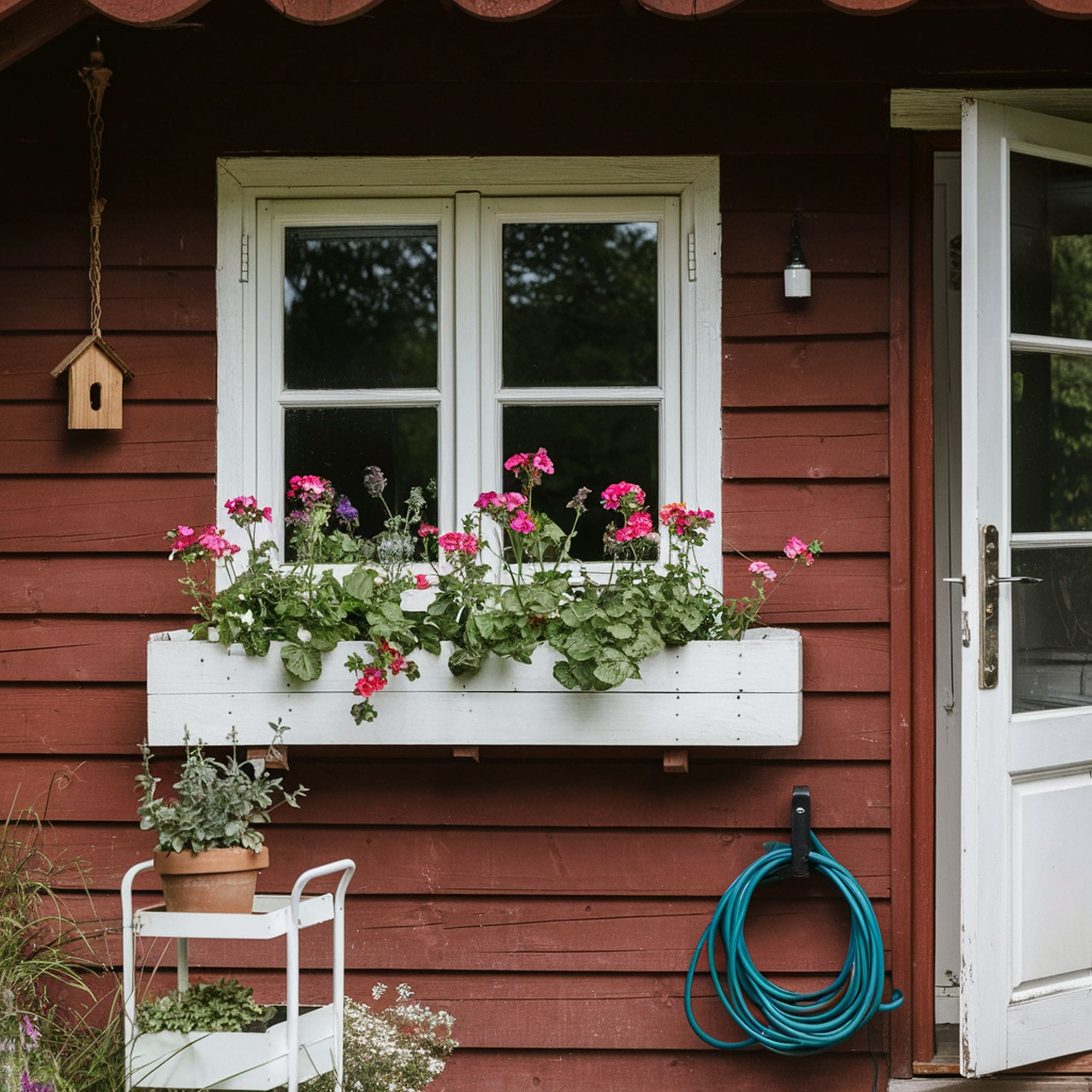 White Window Box on Rusty Red House