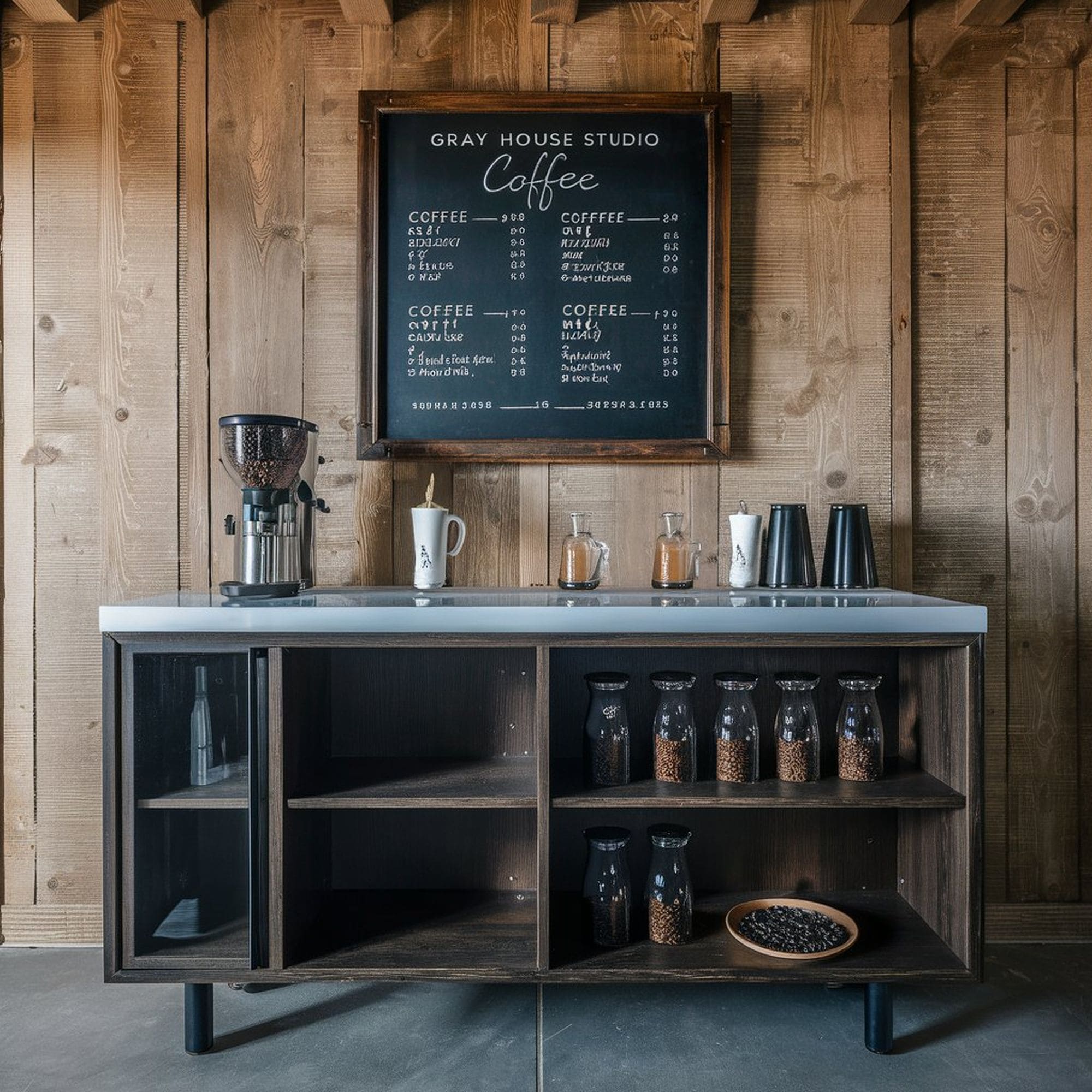 Coffee Bar With Coffe Menu Sign