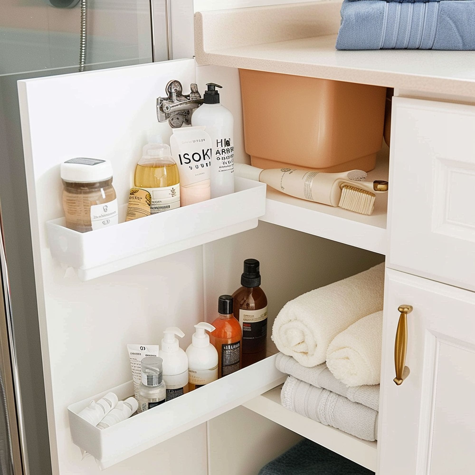 Cabinet Storage Shelves in Small Bathroom