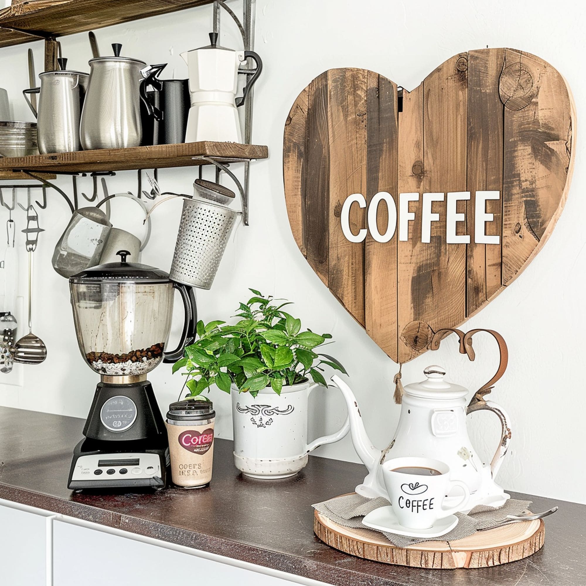 Coffee Bar With Heart Shaped Wood Sign