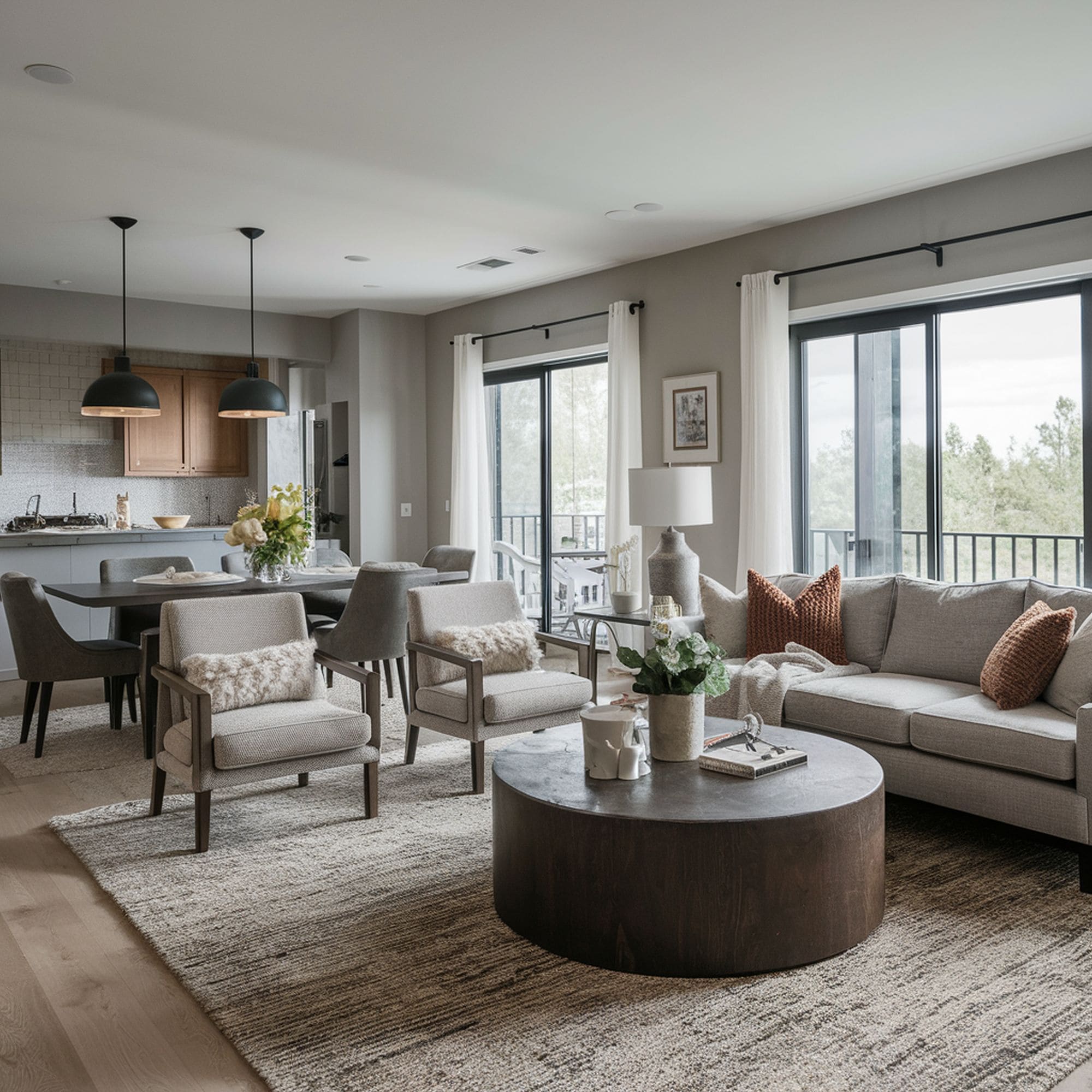 Neutral Tone Open Concept Living Room