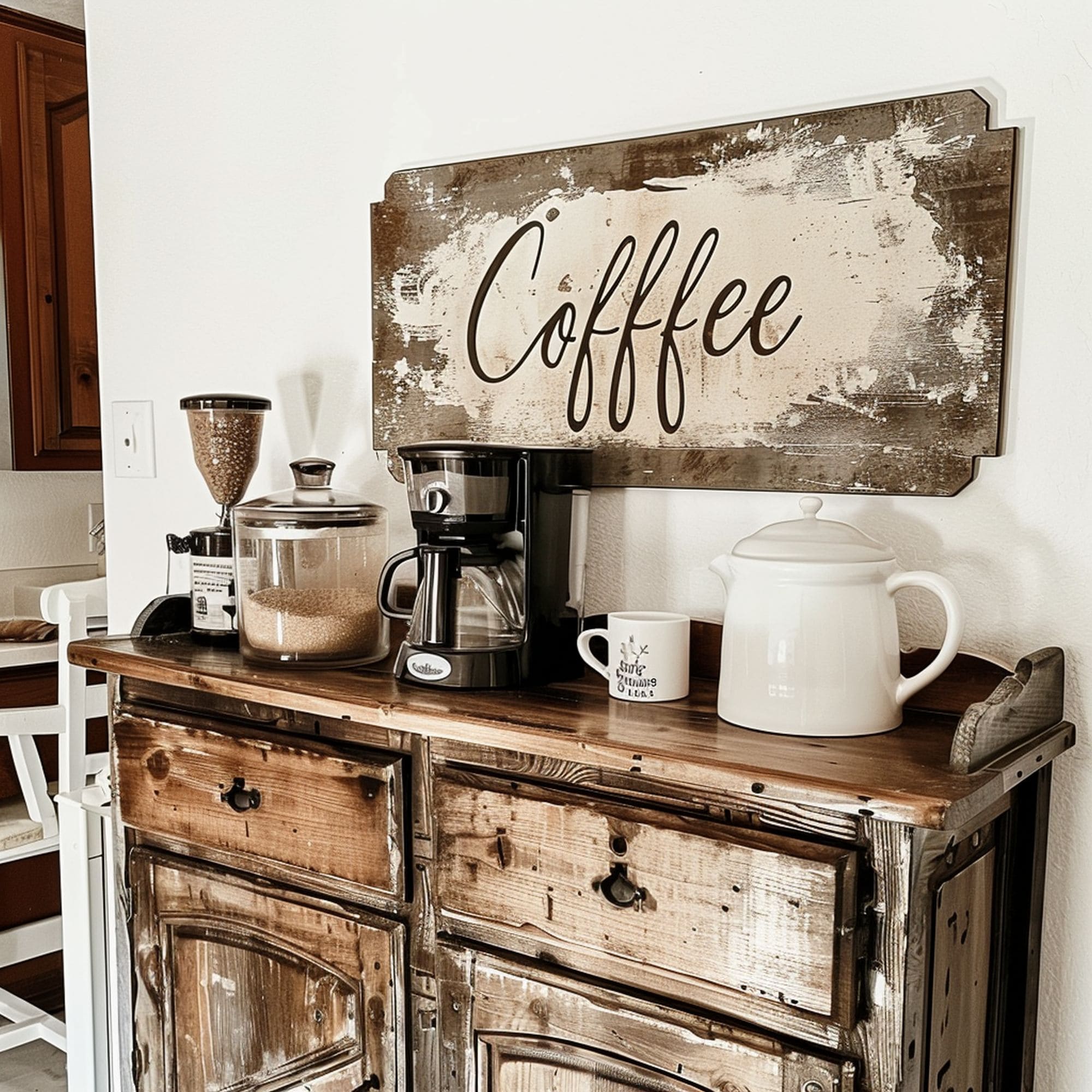 Coffee Bar With Repurposed Cabinet