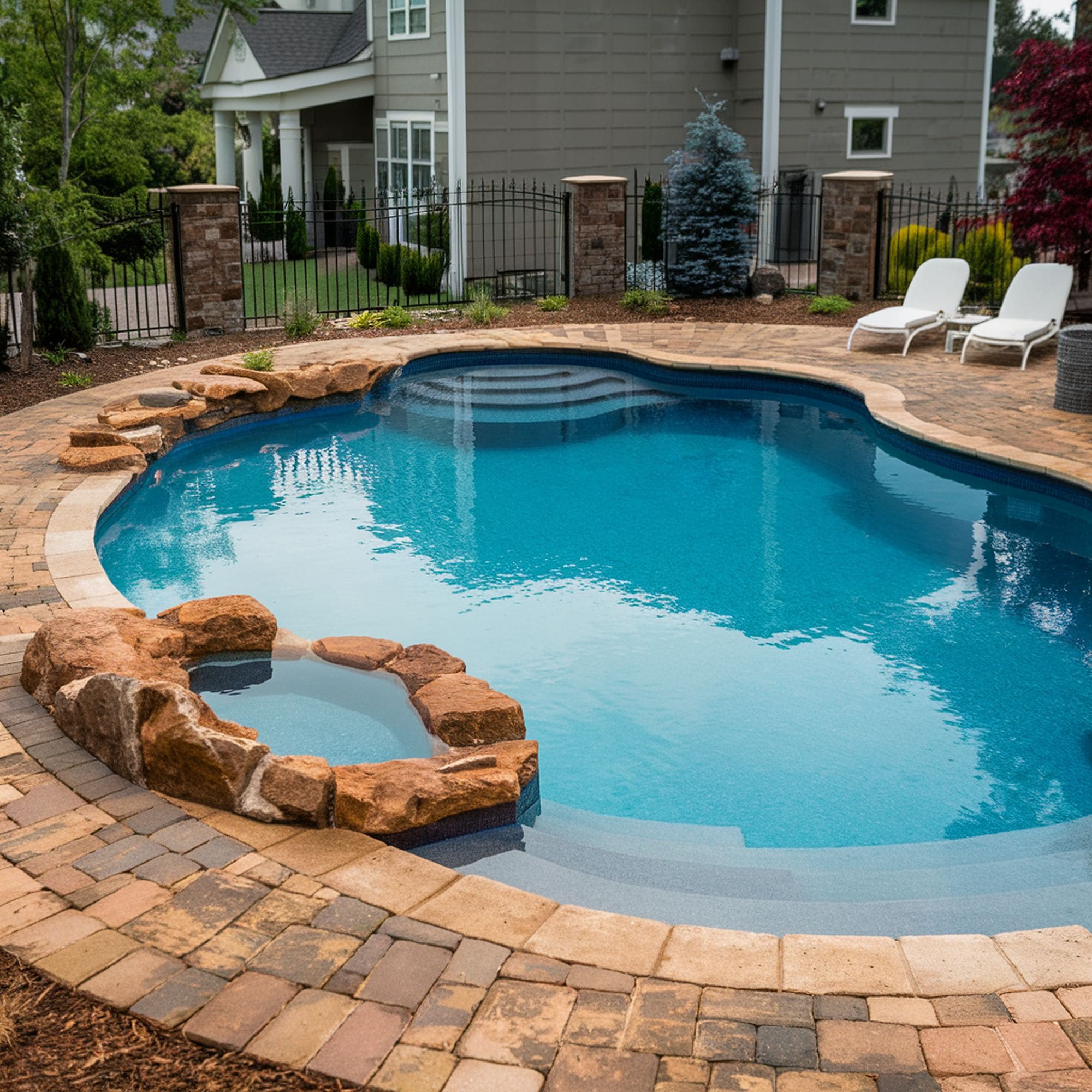 Mediterranean Pool With Cobblestone