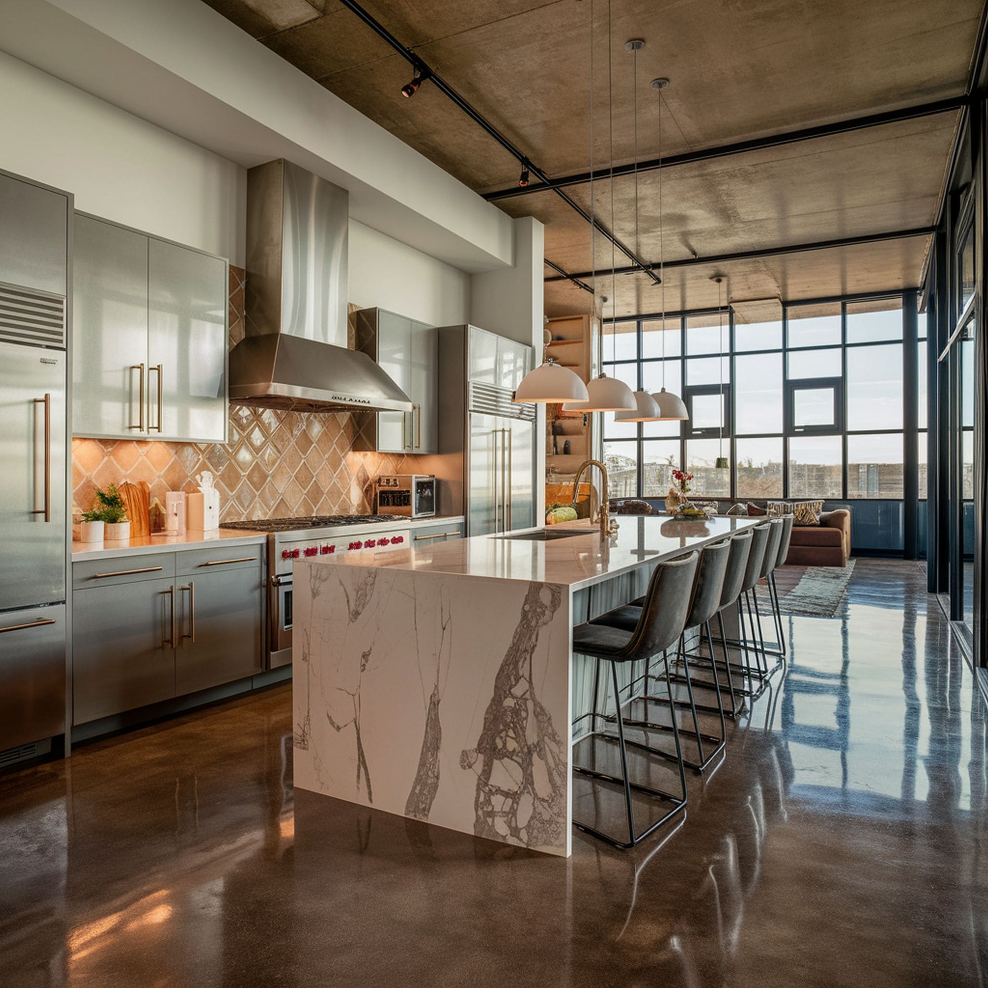 Open Concept Industrial Style Kitchen