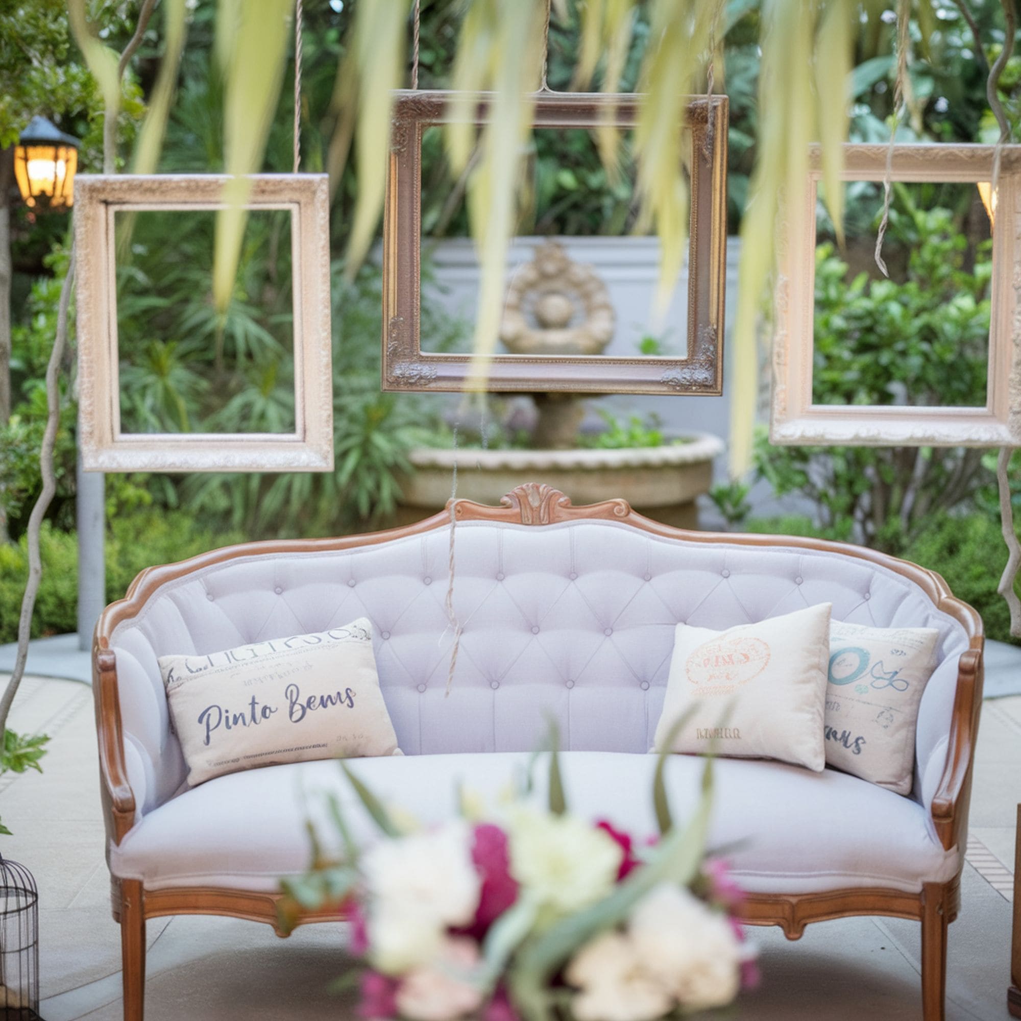 Empty Frames Used as Vintage Wedding Backdrop