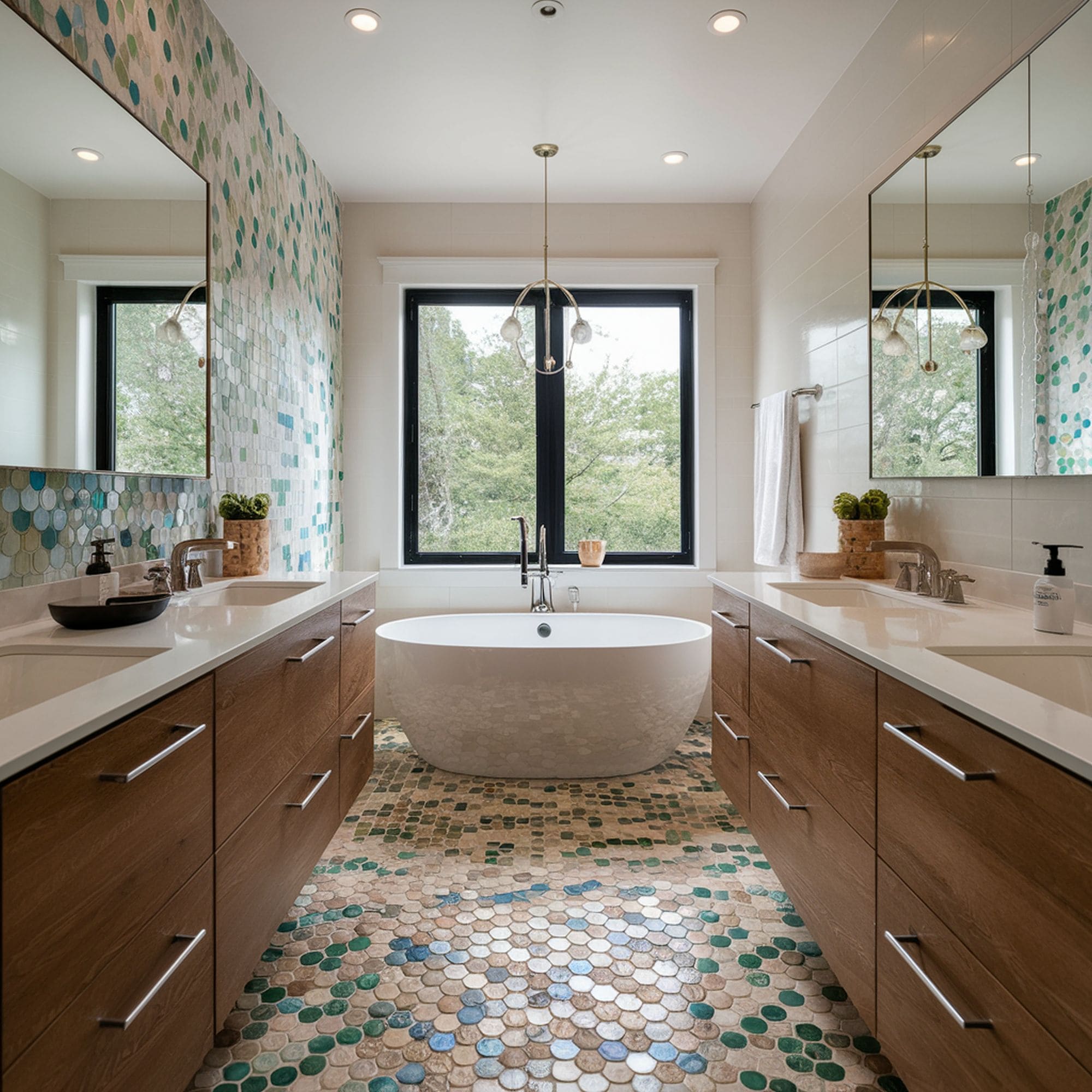 Multicolored Bathroom Penny Tiles