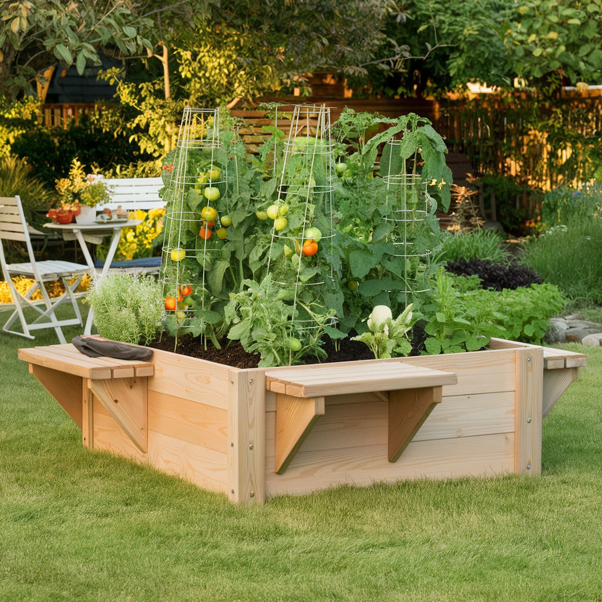 Raised Bed With Built in Benches