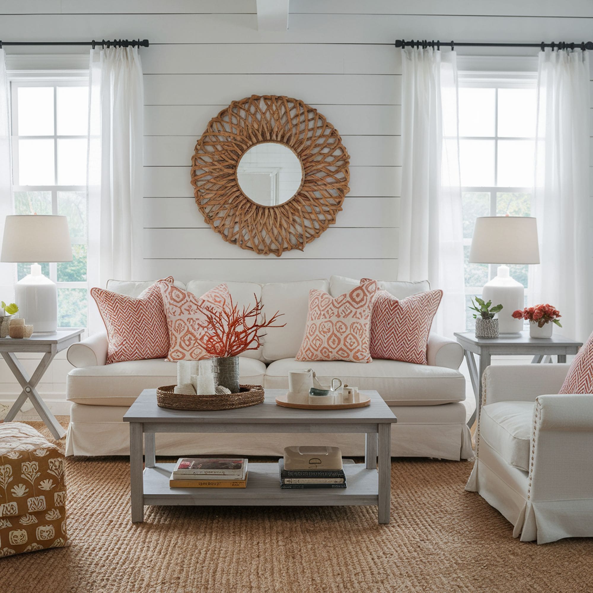 Beach Inspired Living Room With Shiplap Wall