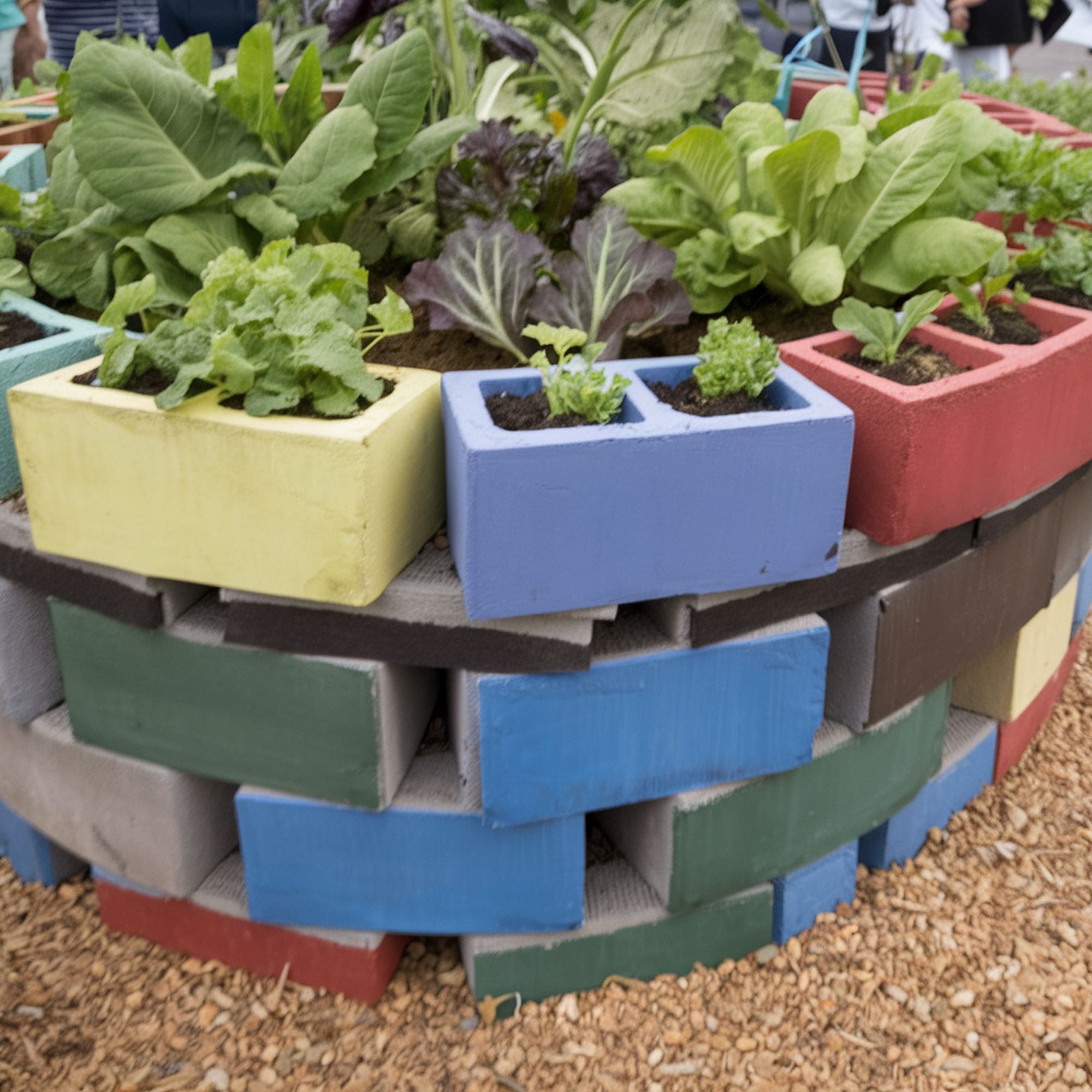 Colorful Raised Bed With Concrete Blocks