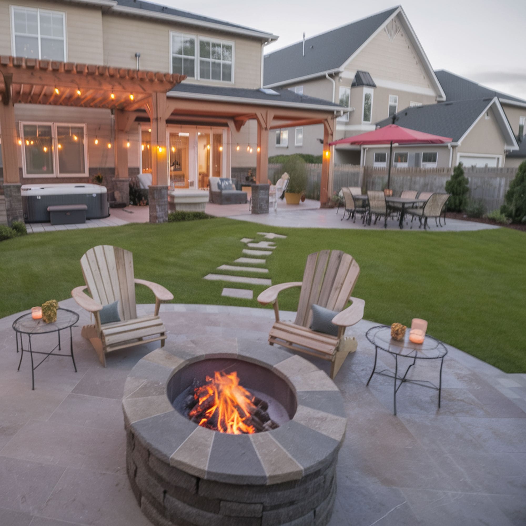 Corner Fire Pit Patio Paver Design