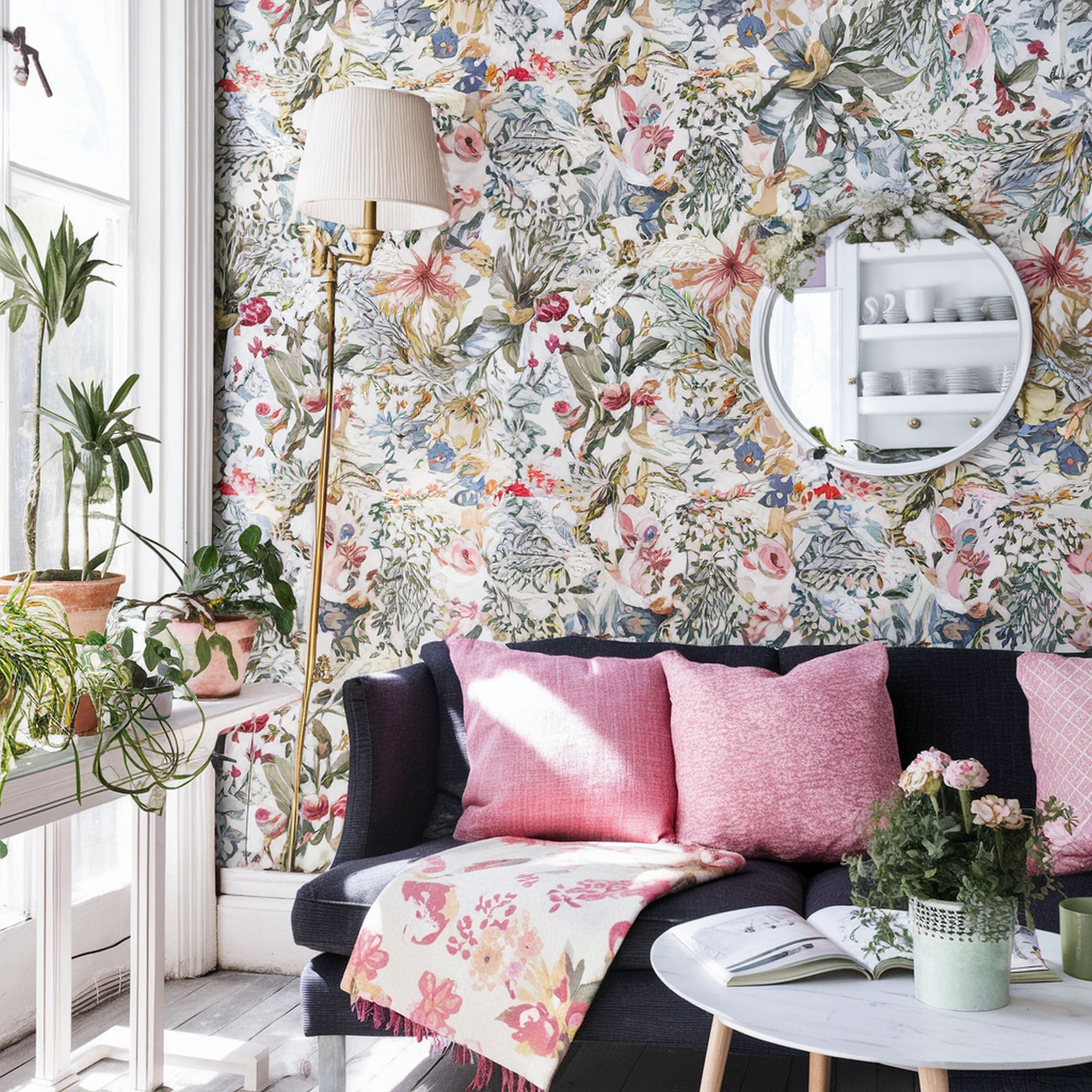 Stylish Sunroom With Floral Wallpaper