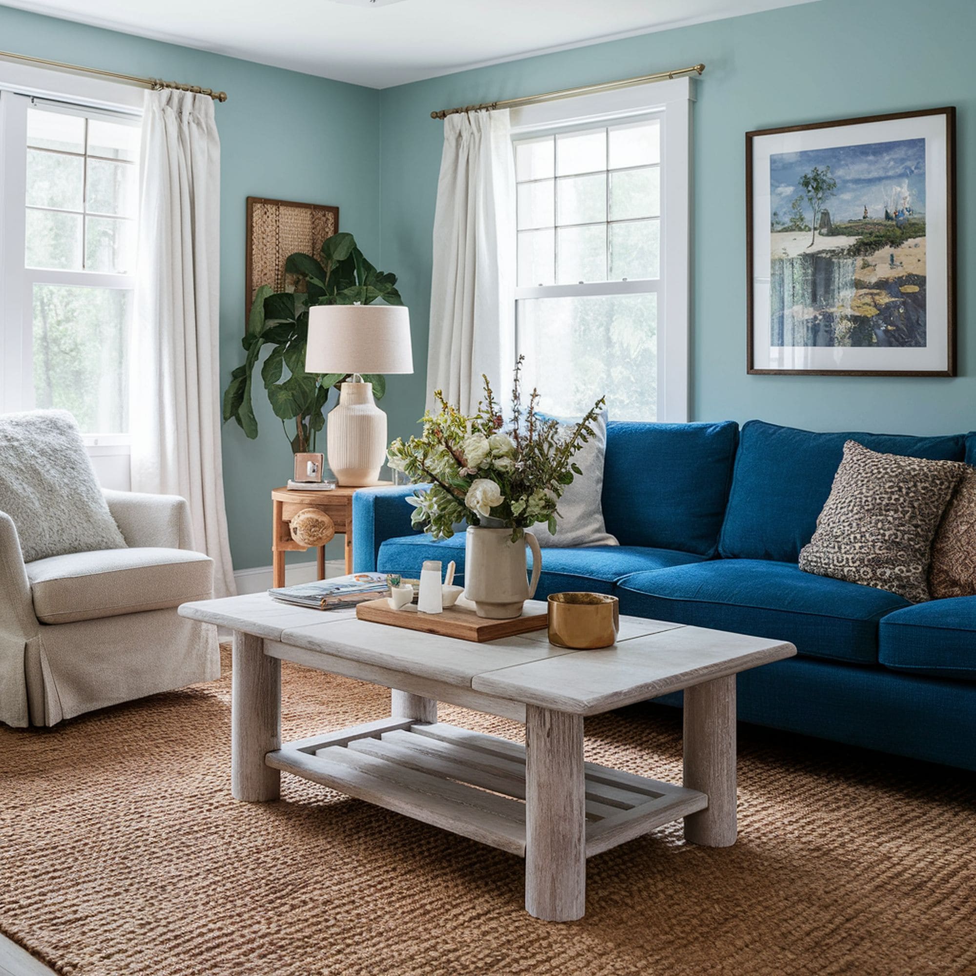 Beach Inspired Living Room With Whitewashed Coffee Table