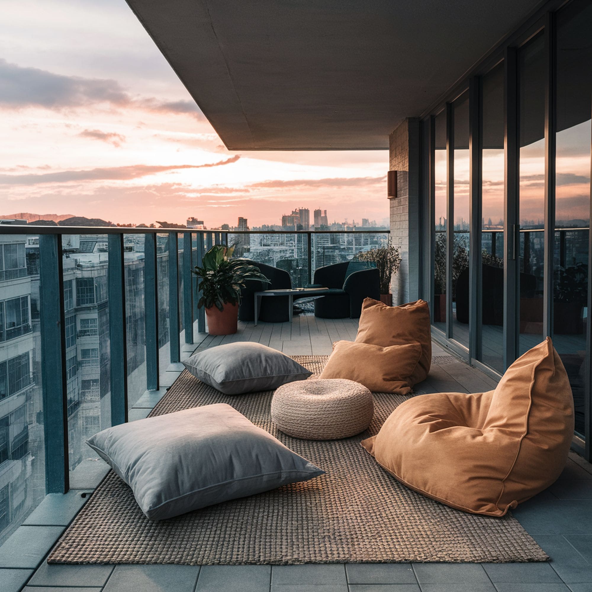 Apartment Balcony With Floor Pillows