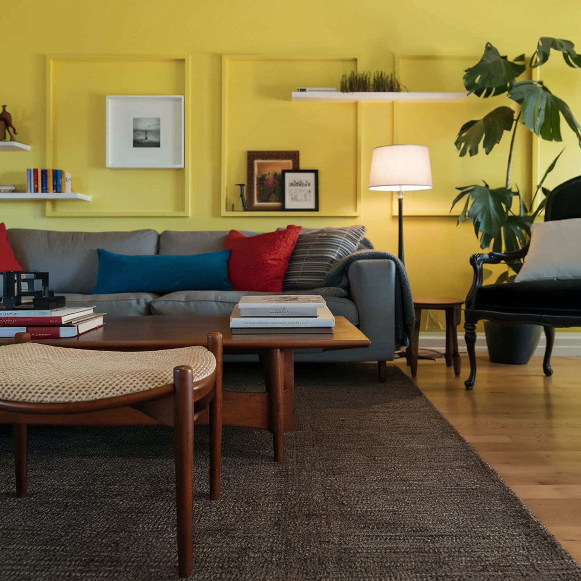 Painted Empty Frames on Yellow Wall