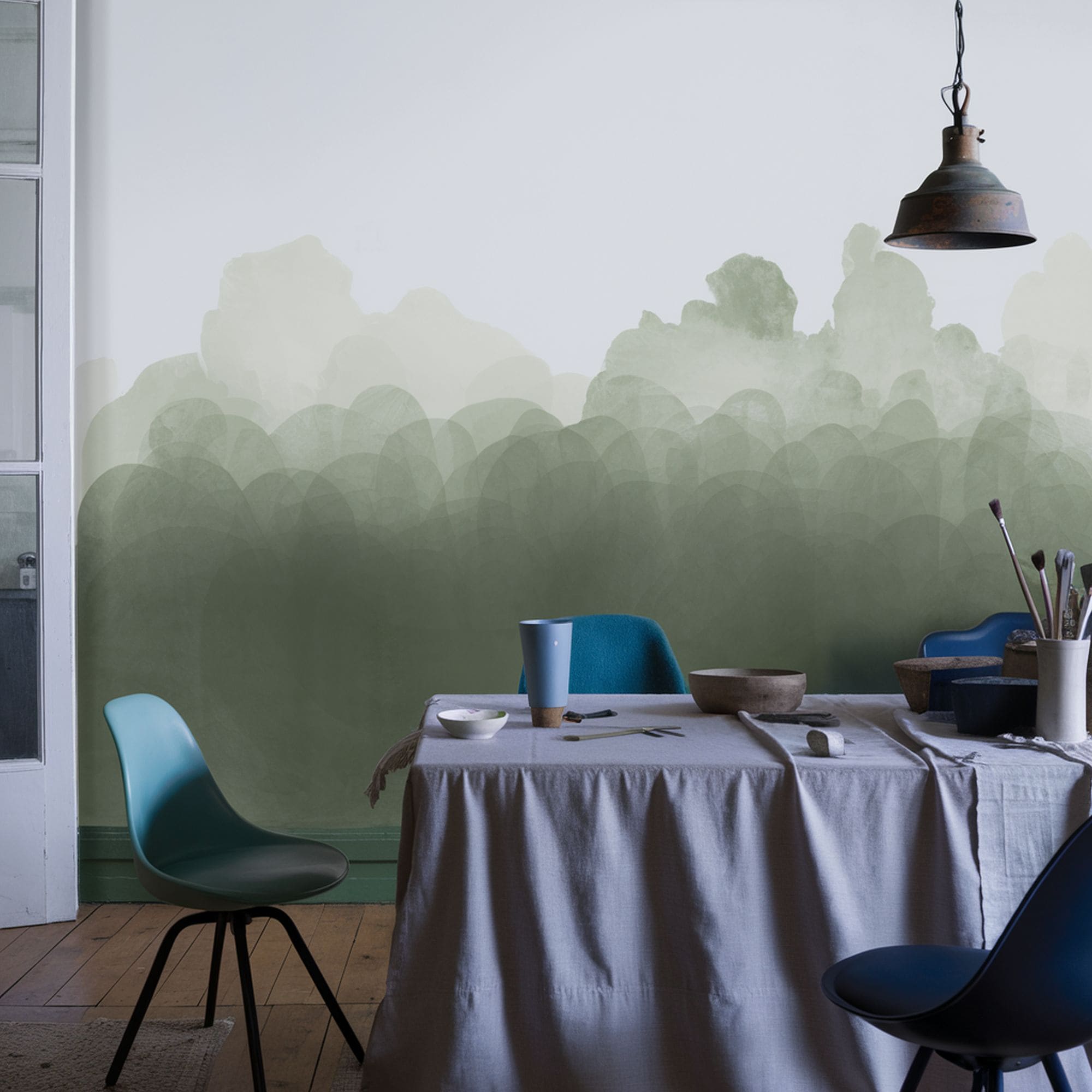 Rustic Dining Room Ombre Wall