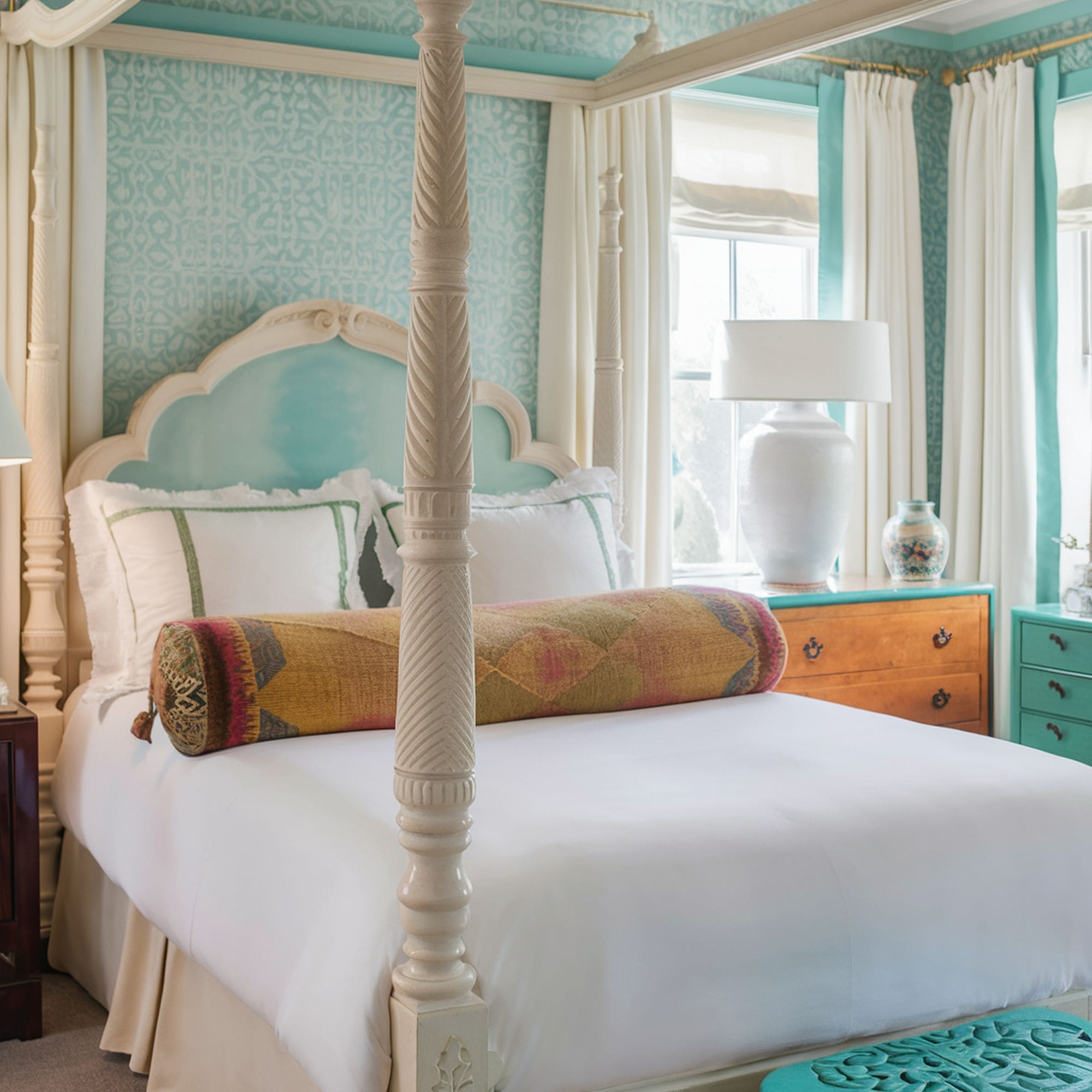 Beach Inspired Turquoise Patterned Bedroom