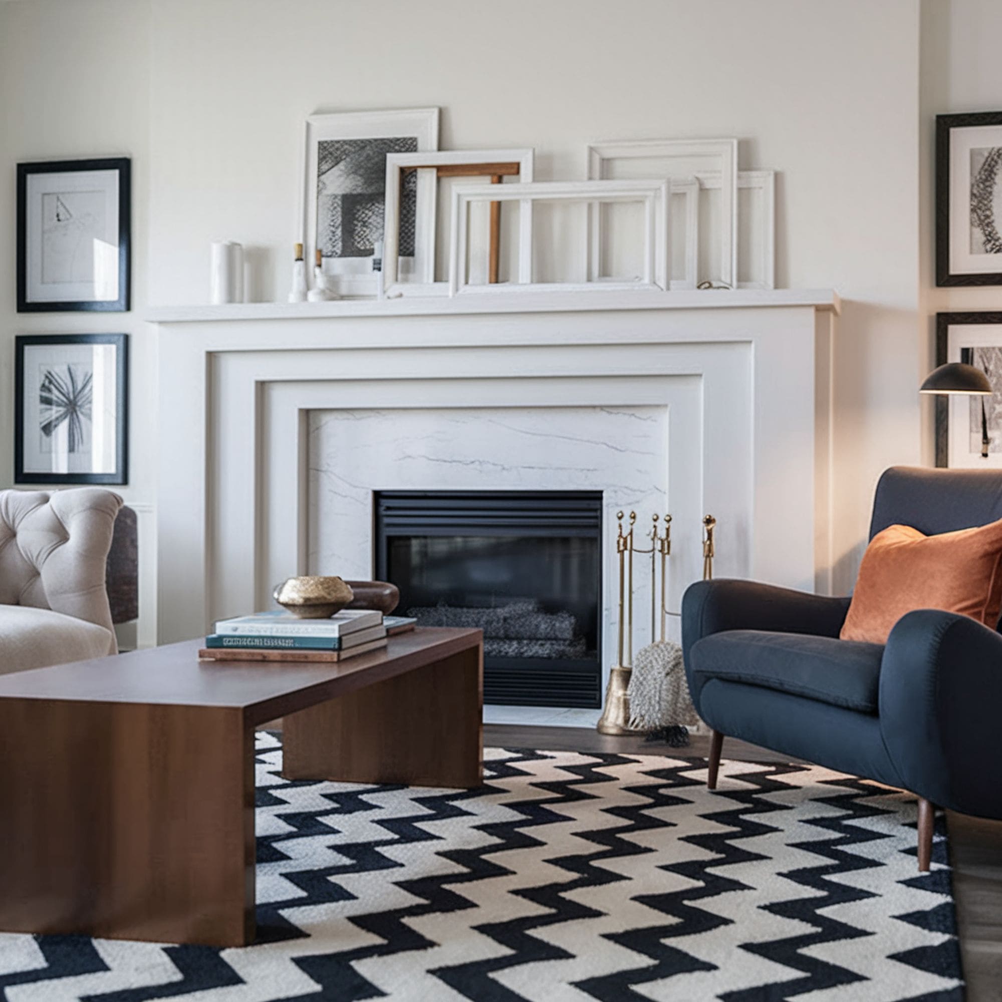 Empty Frames on the Fireplace Mantel