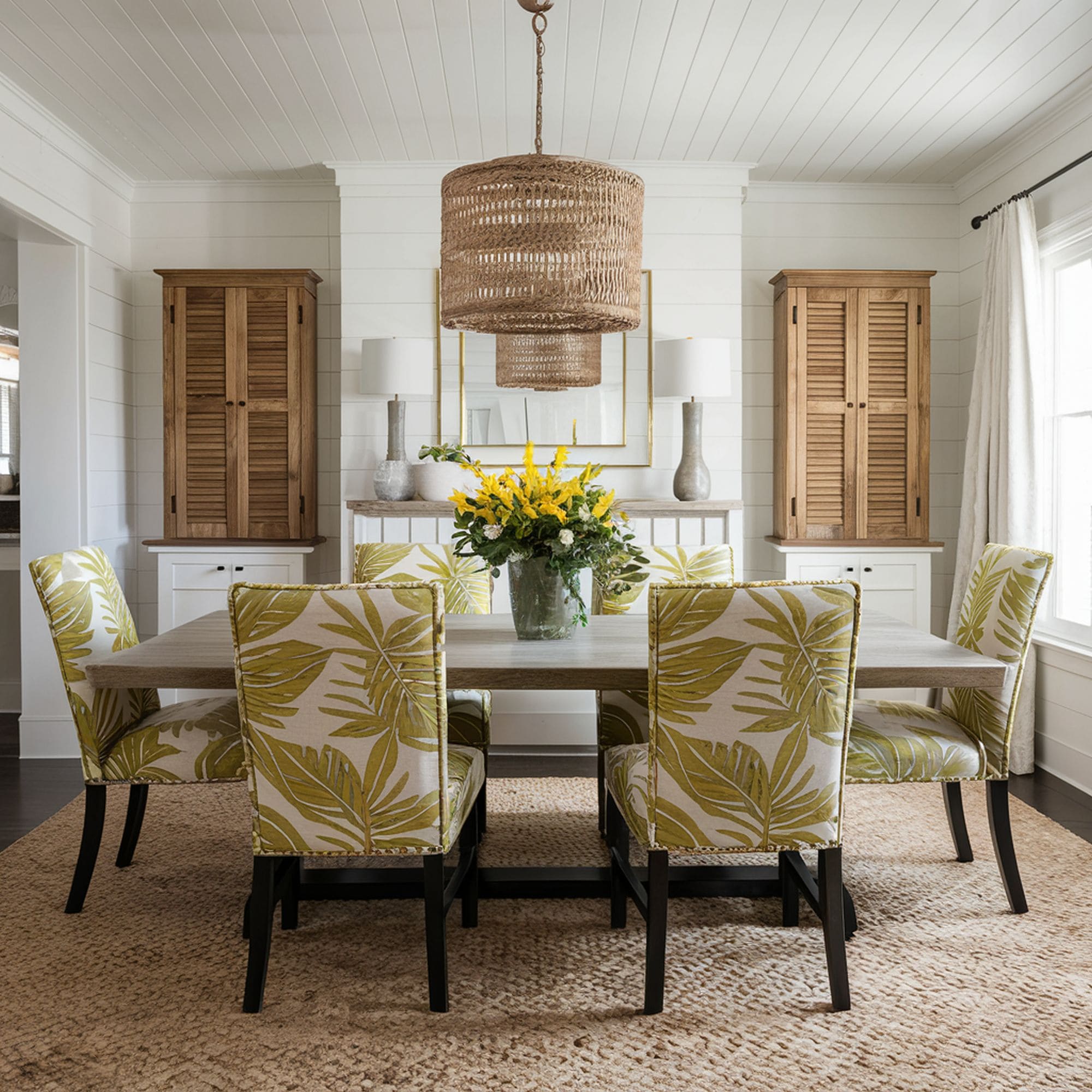 Beach Inspired Dining Room With Yellow Chairs